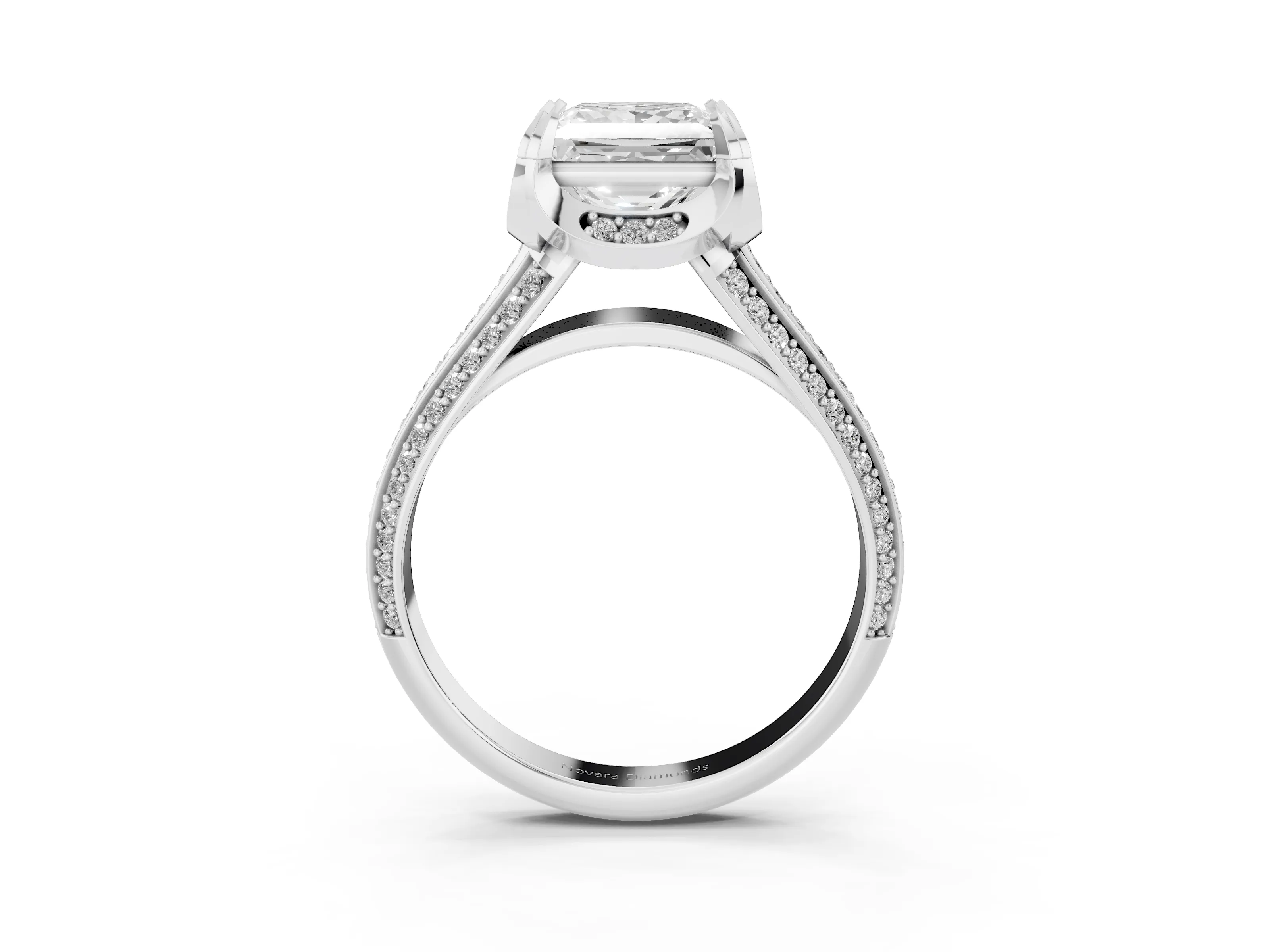 Princess Cut Diamond Pavé Split Shank Solitaire Ring Set in Platinum with Prong Setting