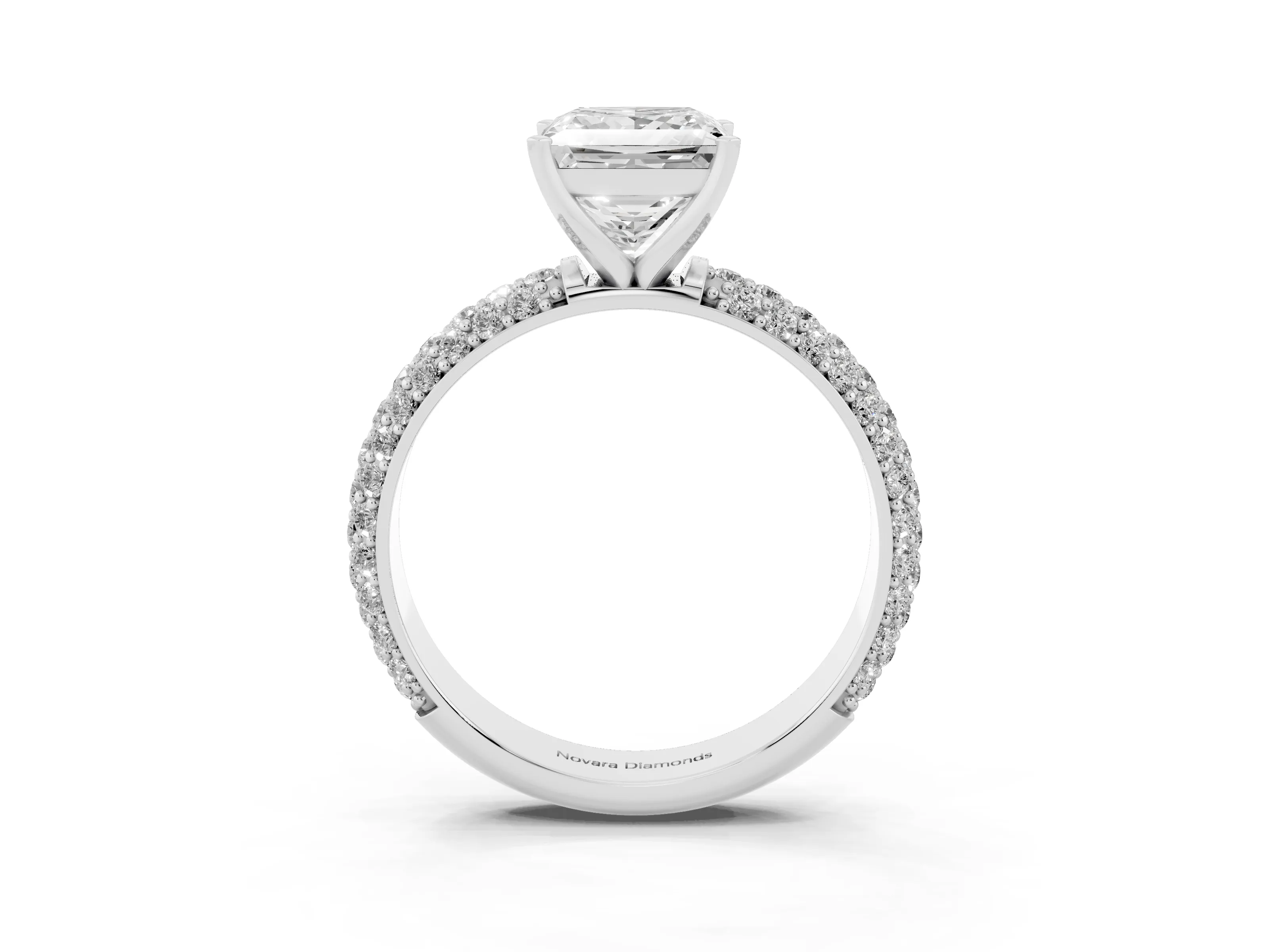 Princess Cut Diamond Solitaire Ring Set in Silver with Prong Setting and Pavé-Set Band
