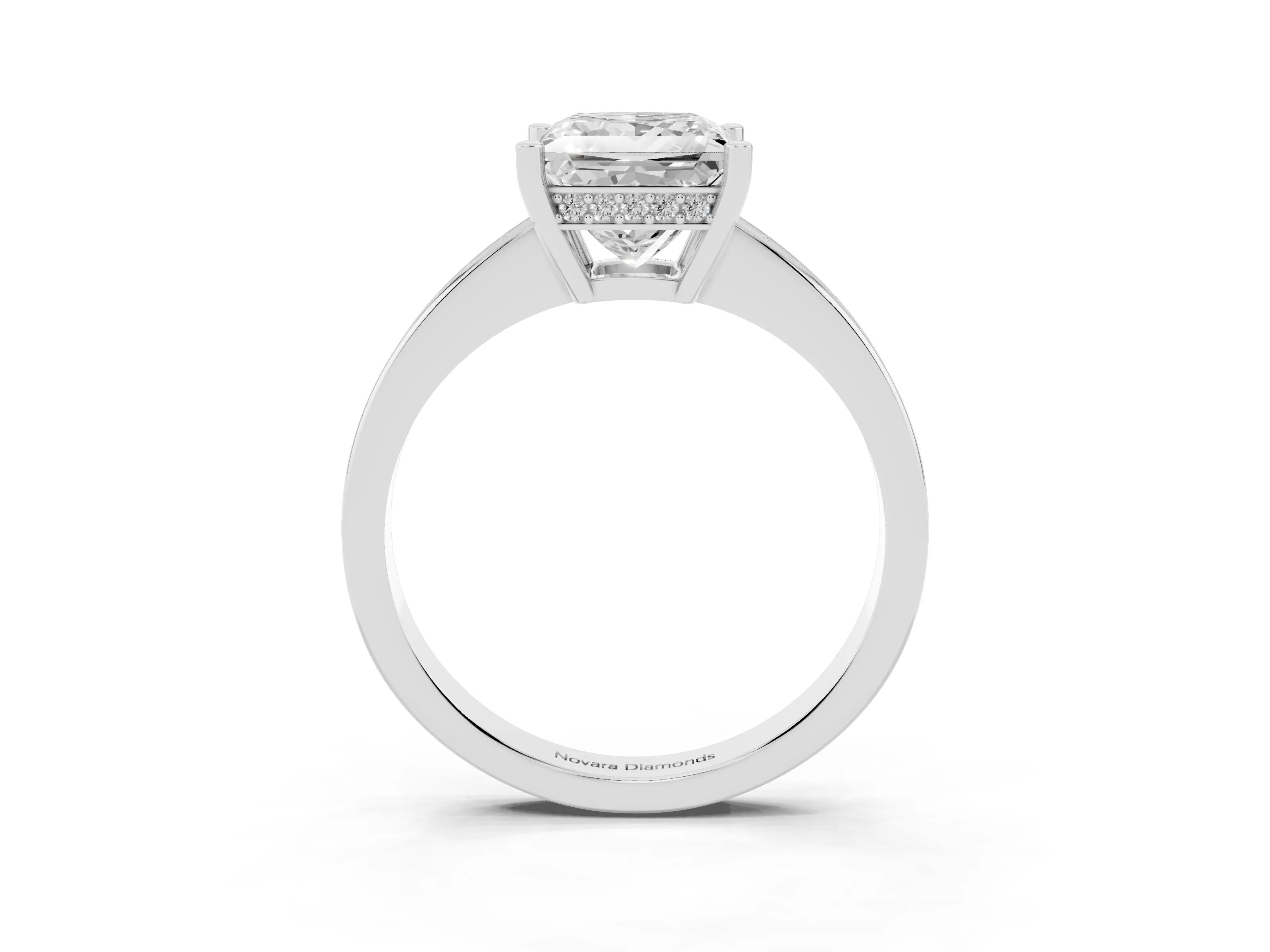 Princess Cut Diamond Pavé Band Prong Set Solitaire Ring Set in Silver