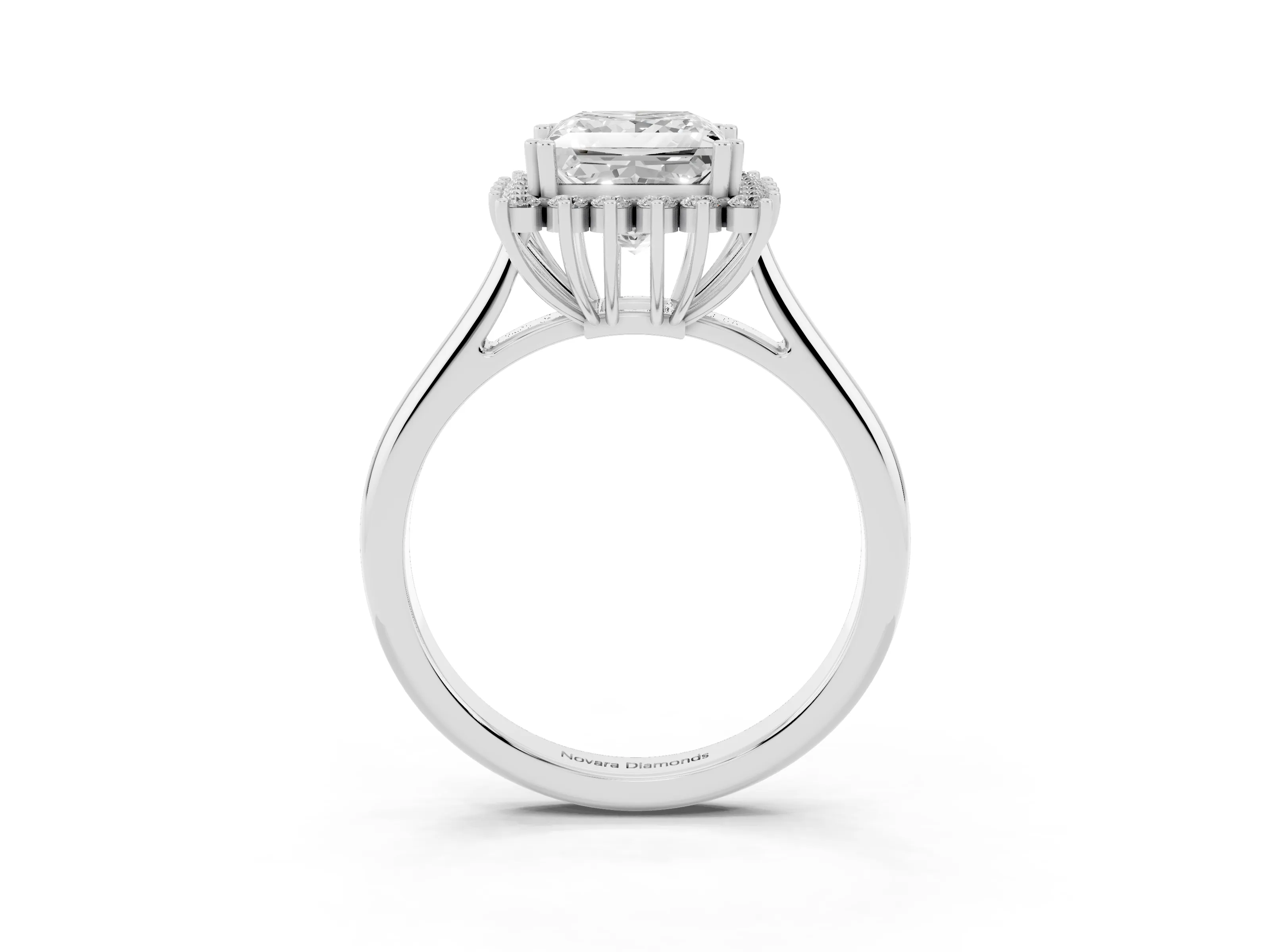 Princess Cut Diamond Halo Ring Set in Platinum with Plain Solitaire Band and Prong Setting