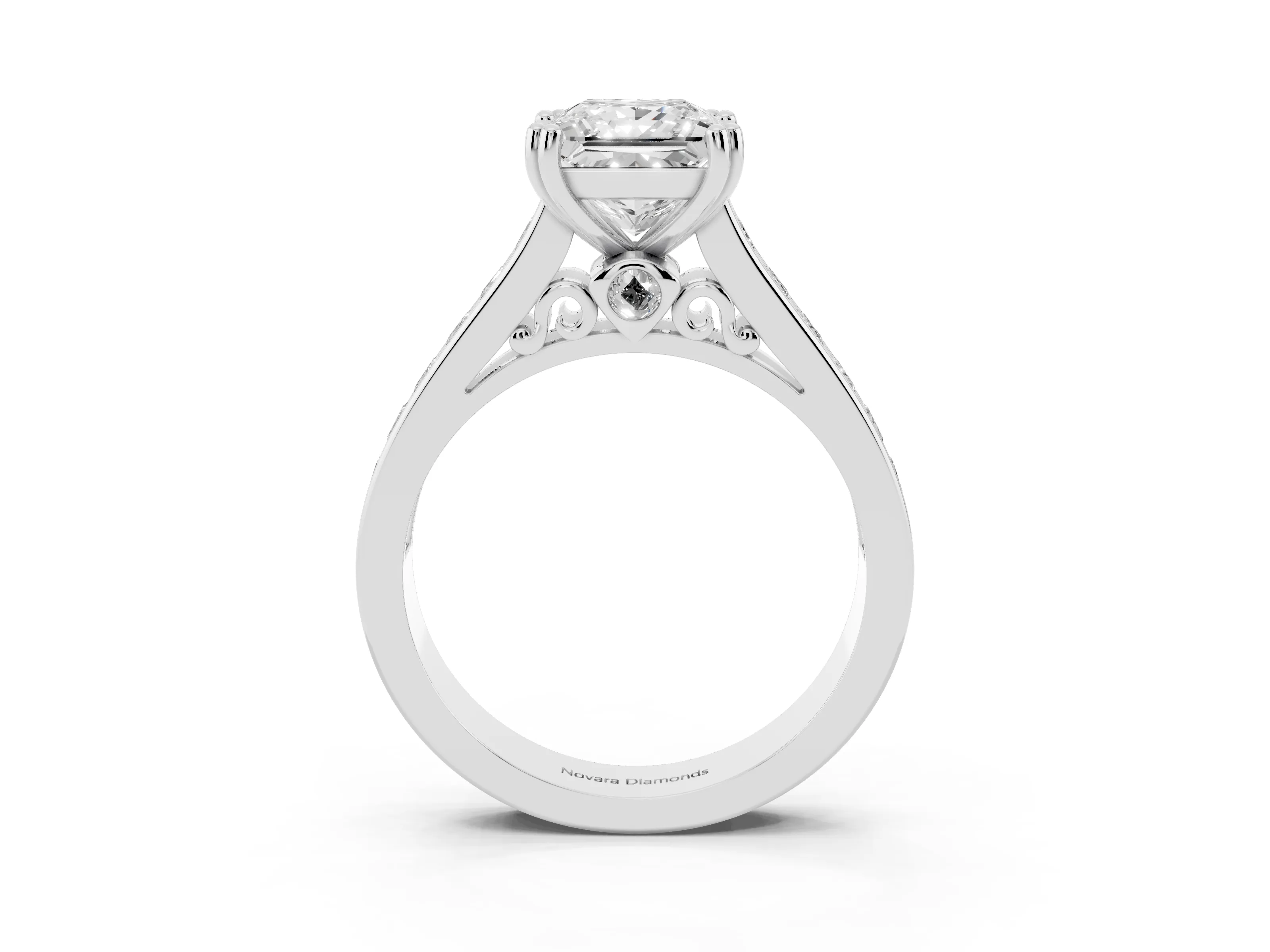 Princess Cut Diamond Channel Set Solitaire Engagement Ring Set in Silver with Prong Setting