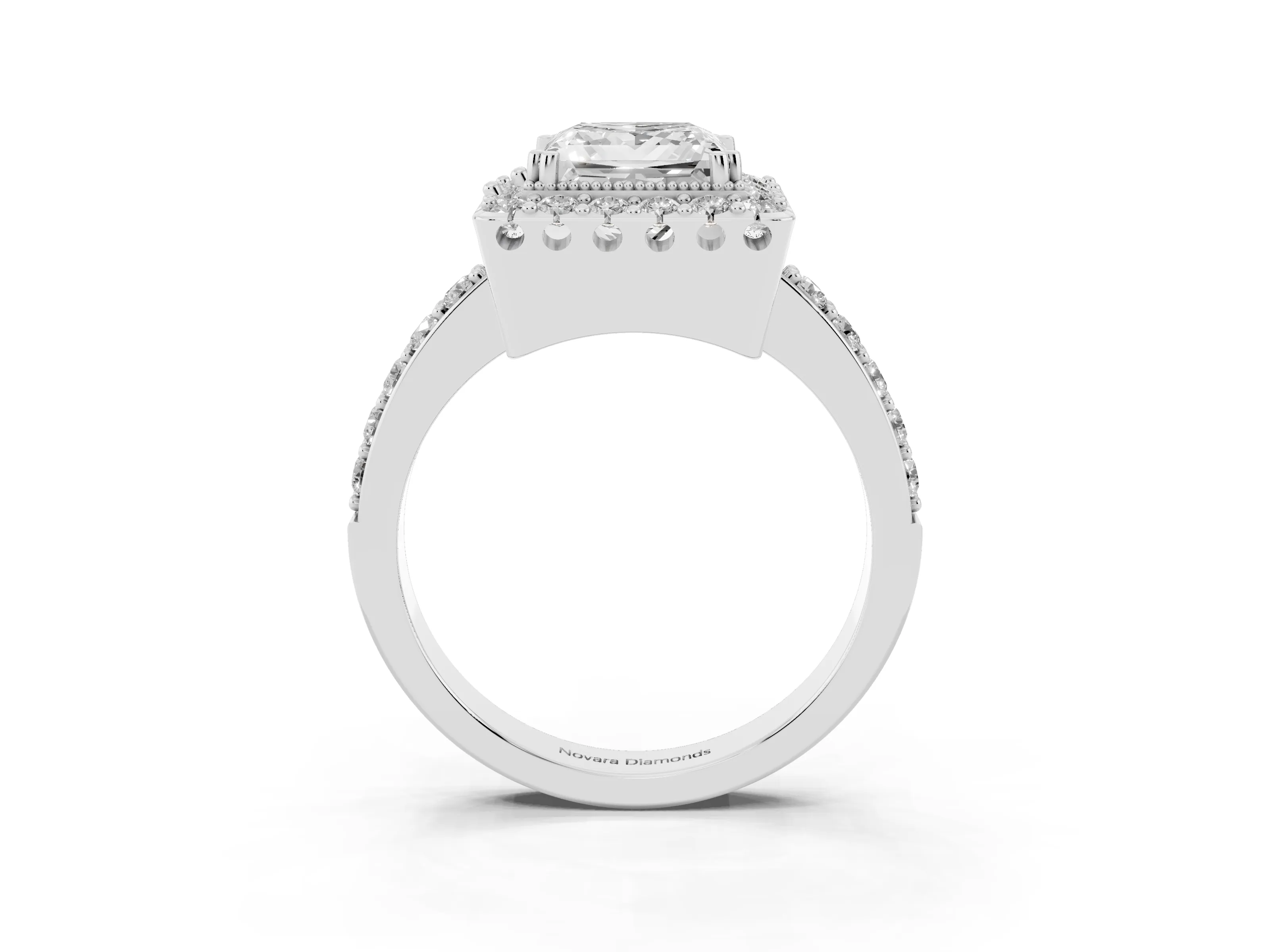 Princess Cut Diamond Halo Ring Set in Silver with Pavé Shank and Prong Setting