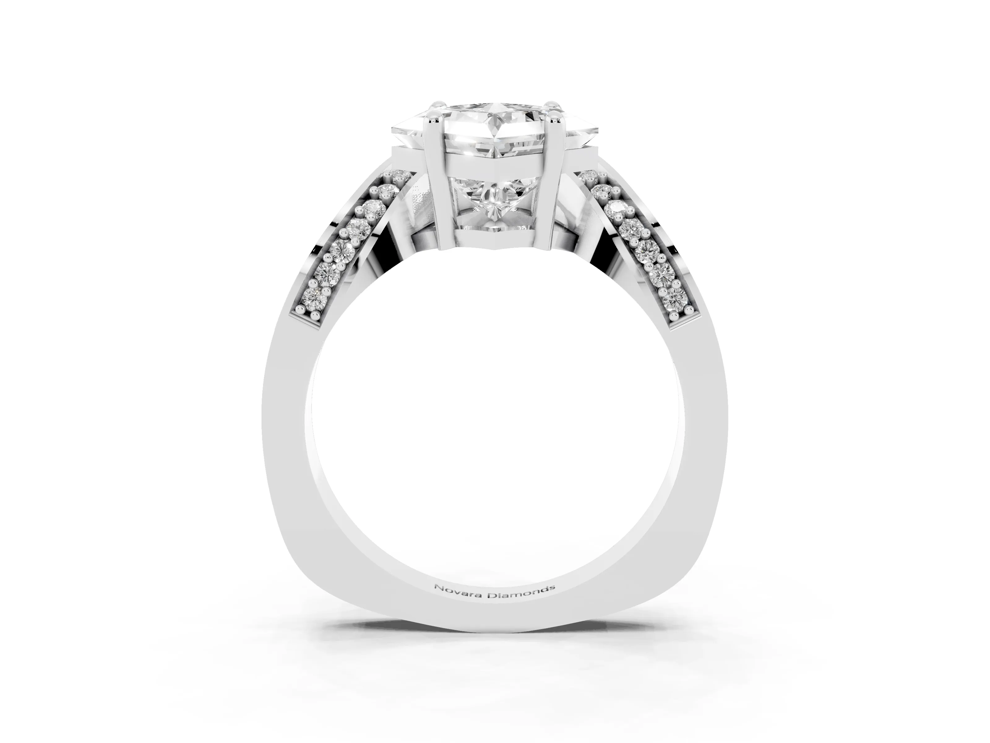 Princess Cut Diamond Solitaire Engagement Ring Set in Silver with Pavé Shoulders