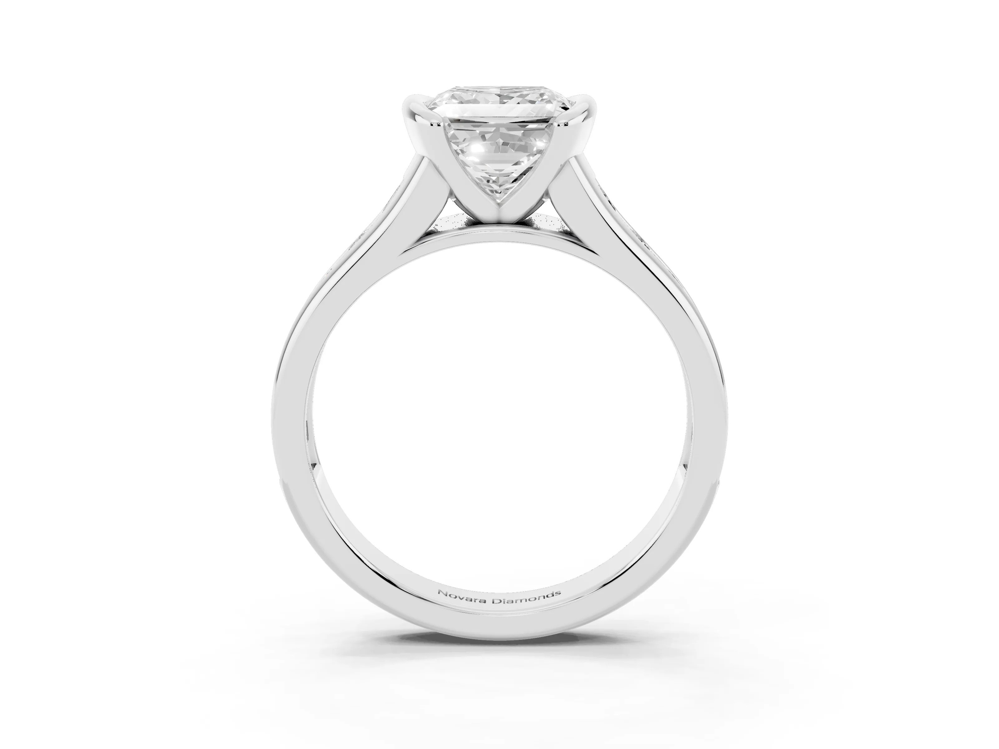 Princess Cut Diamond Bezel-Set Solitaire Ring Set in Silver with Channel-Set Band