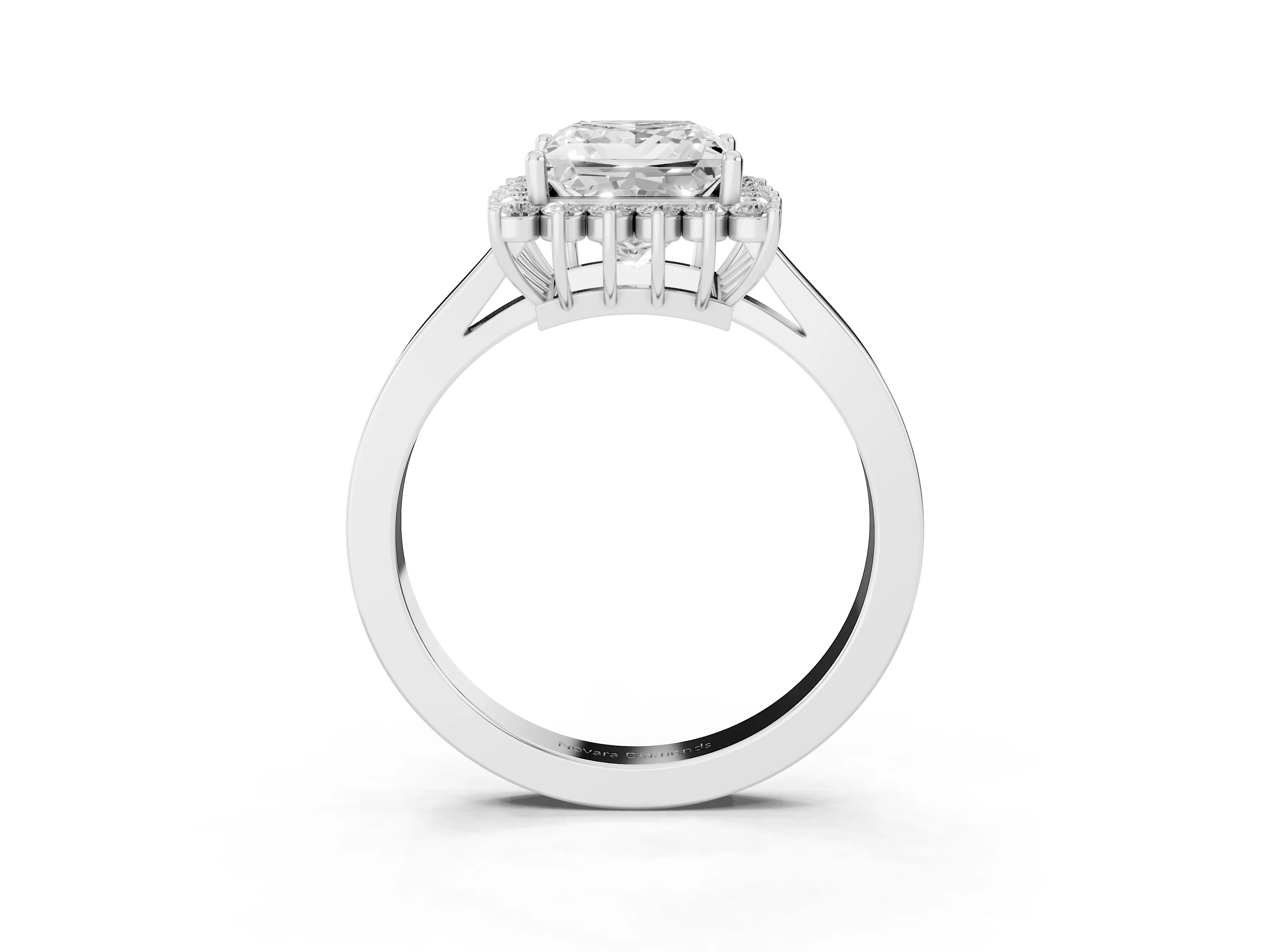 Princess Cut Diamond Halo Ring Set in Platinum with Round Halo and Smooth Solitaire Band