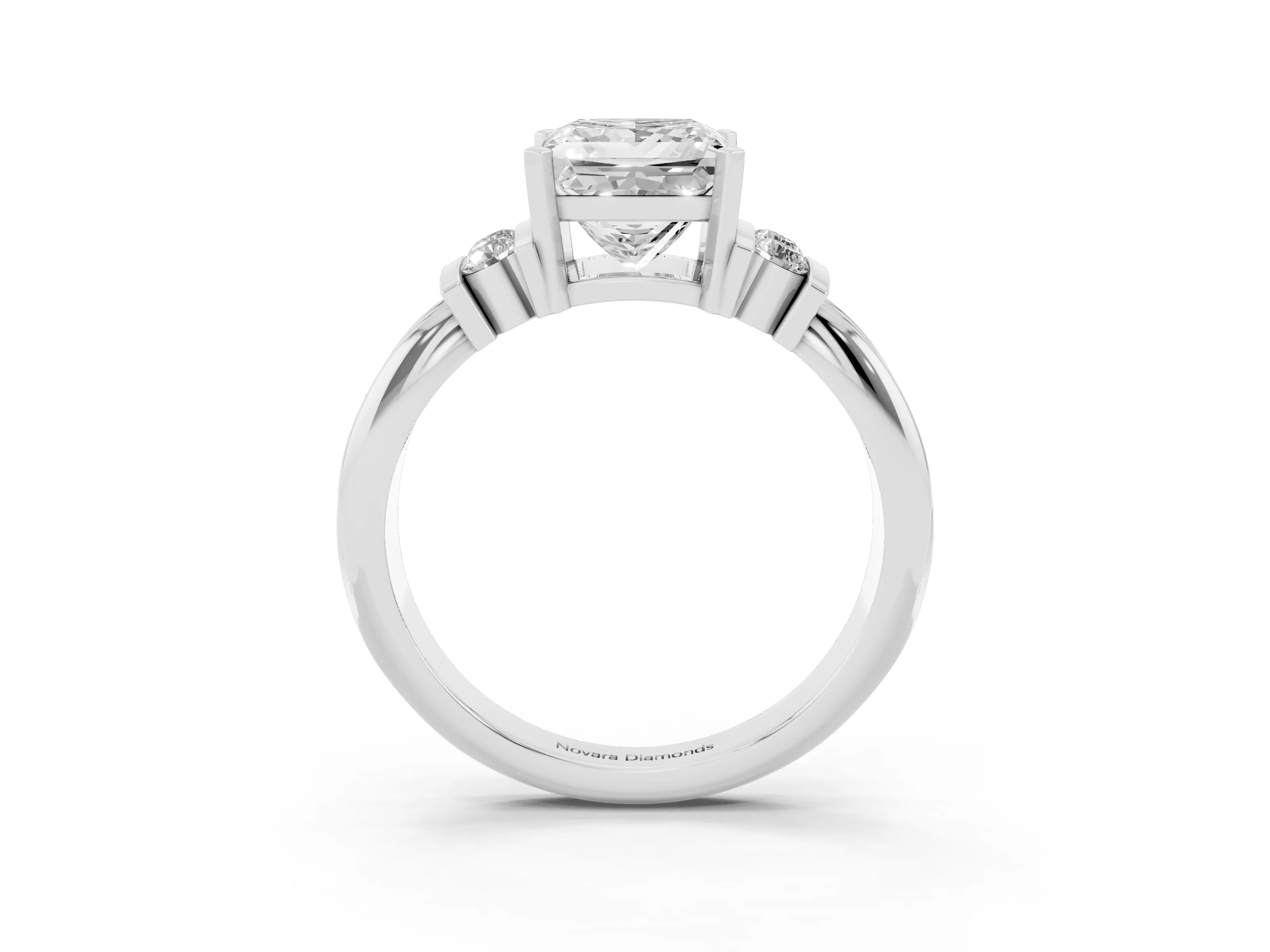 Three-Stone Princess Cut Diamond Channel Set Ring Set in White gold with Bar Prongs