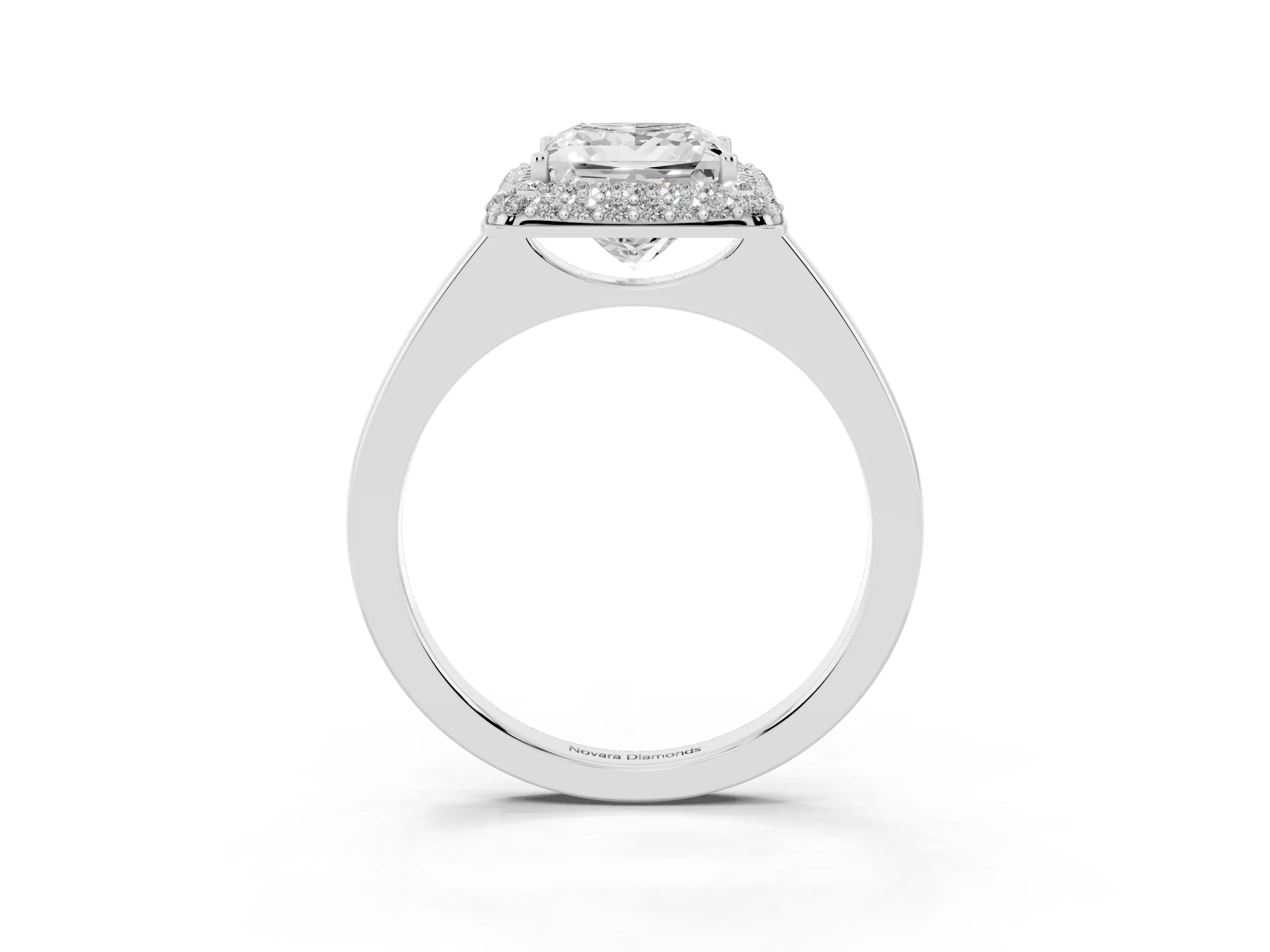 Princess Cut Diamond Halo Engagement Ring Set in Silver with Solitaire Band and Prong Setting