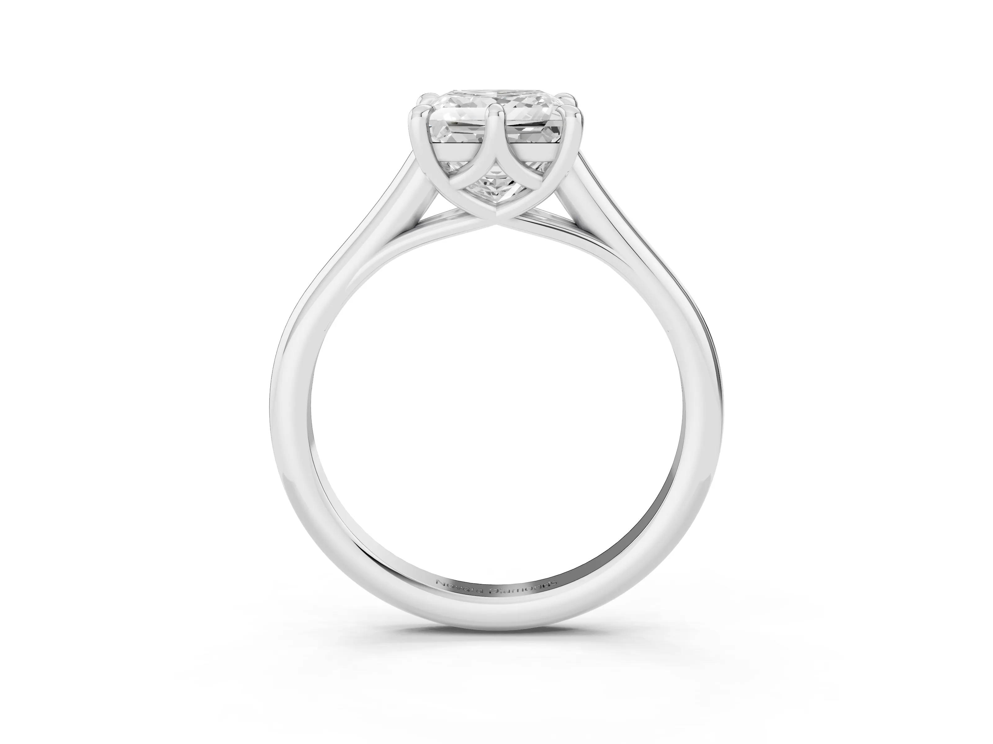 Princess Cut Diamond Solitaire Engagement Ring Set in Silver with Prong Setting and Plain Classic Band
