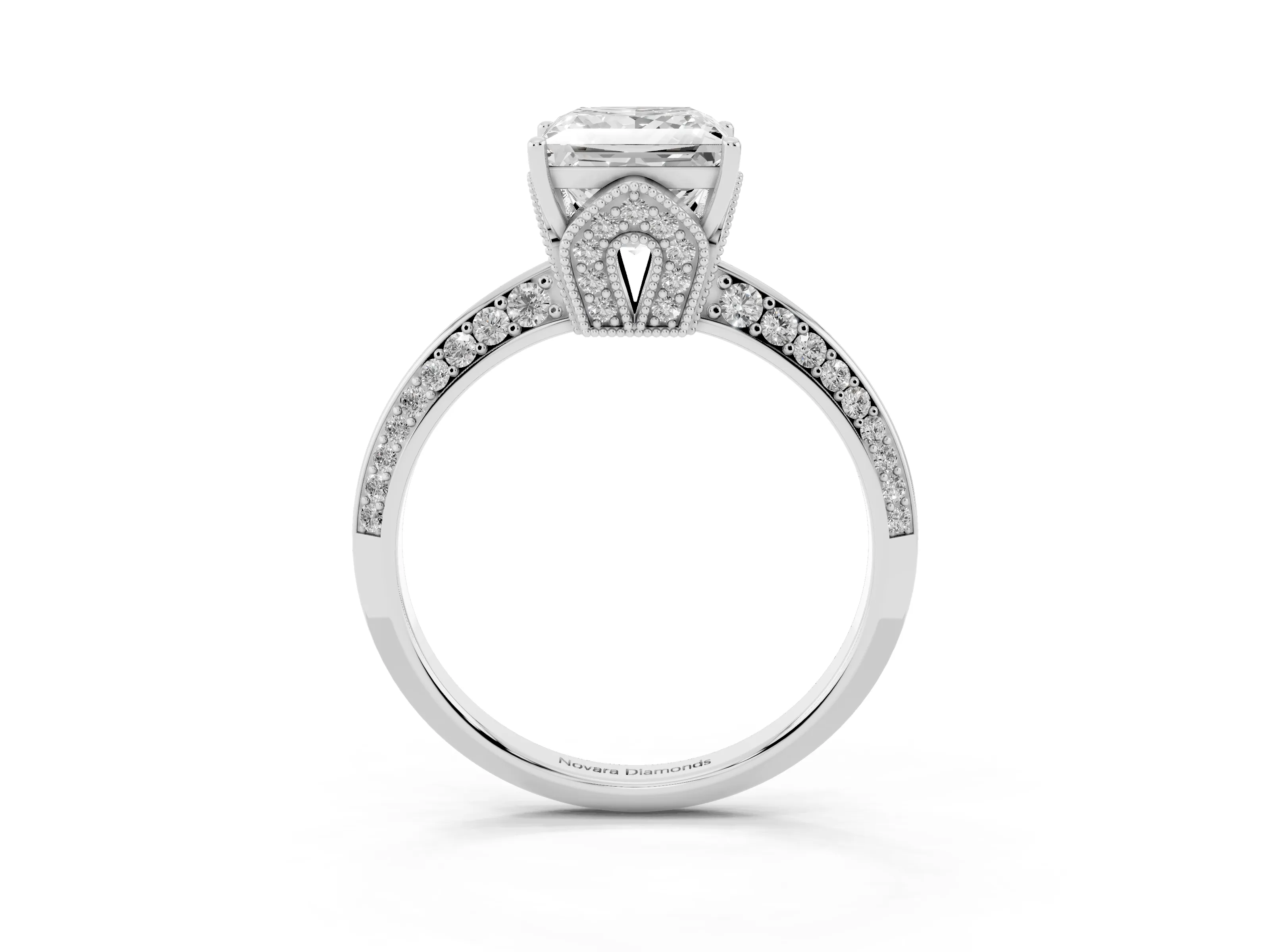 Princess Cut Diamond Solitaire Engagement Ring Set in Silver with Pavé Split Shank and Prong Setting