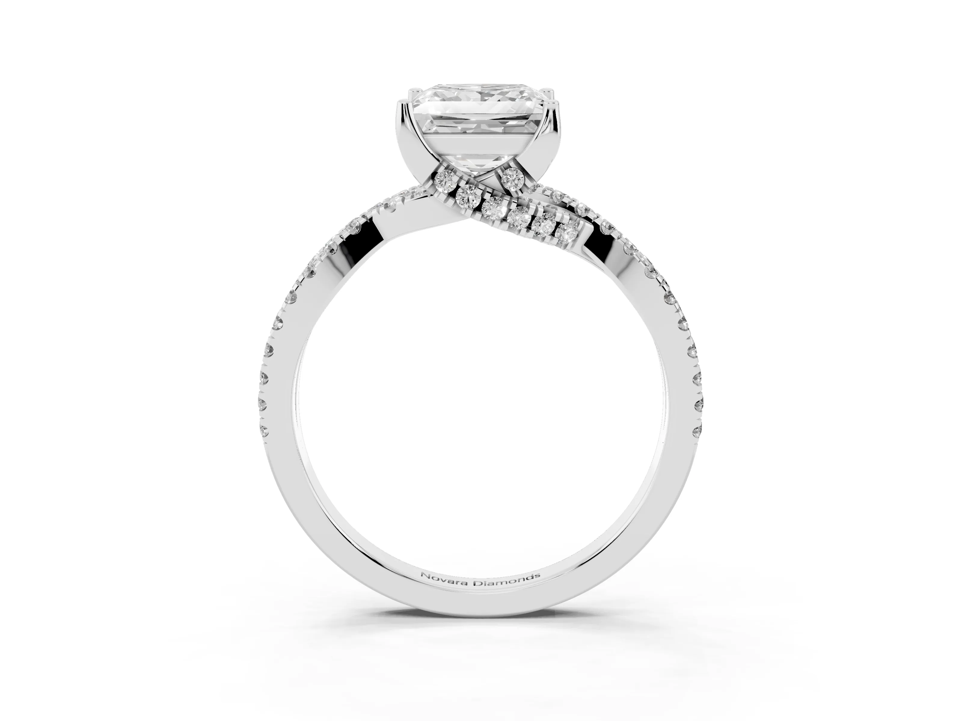 Princess Cut Diamond Twist Pavé Solitaire Engagement Ring Set in Silver with Prong Setting