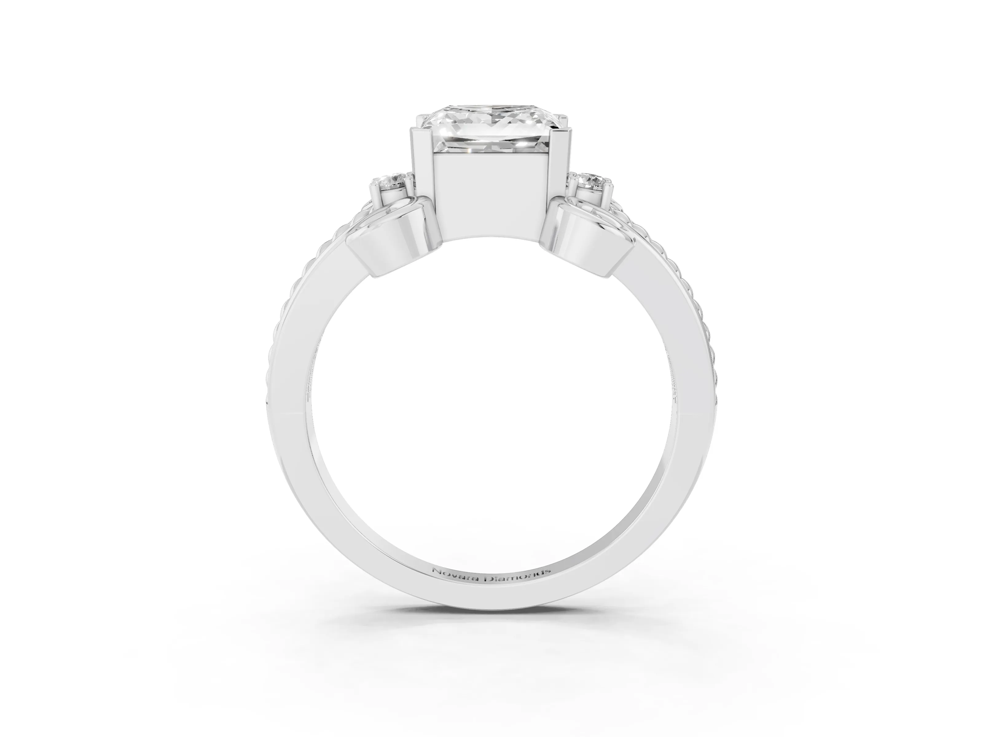 Princess Cut Diamond Twisted Band Solitaire Ring Set in Platinum with Scroll Prongs