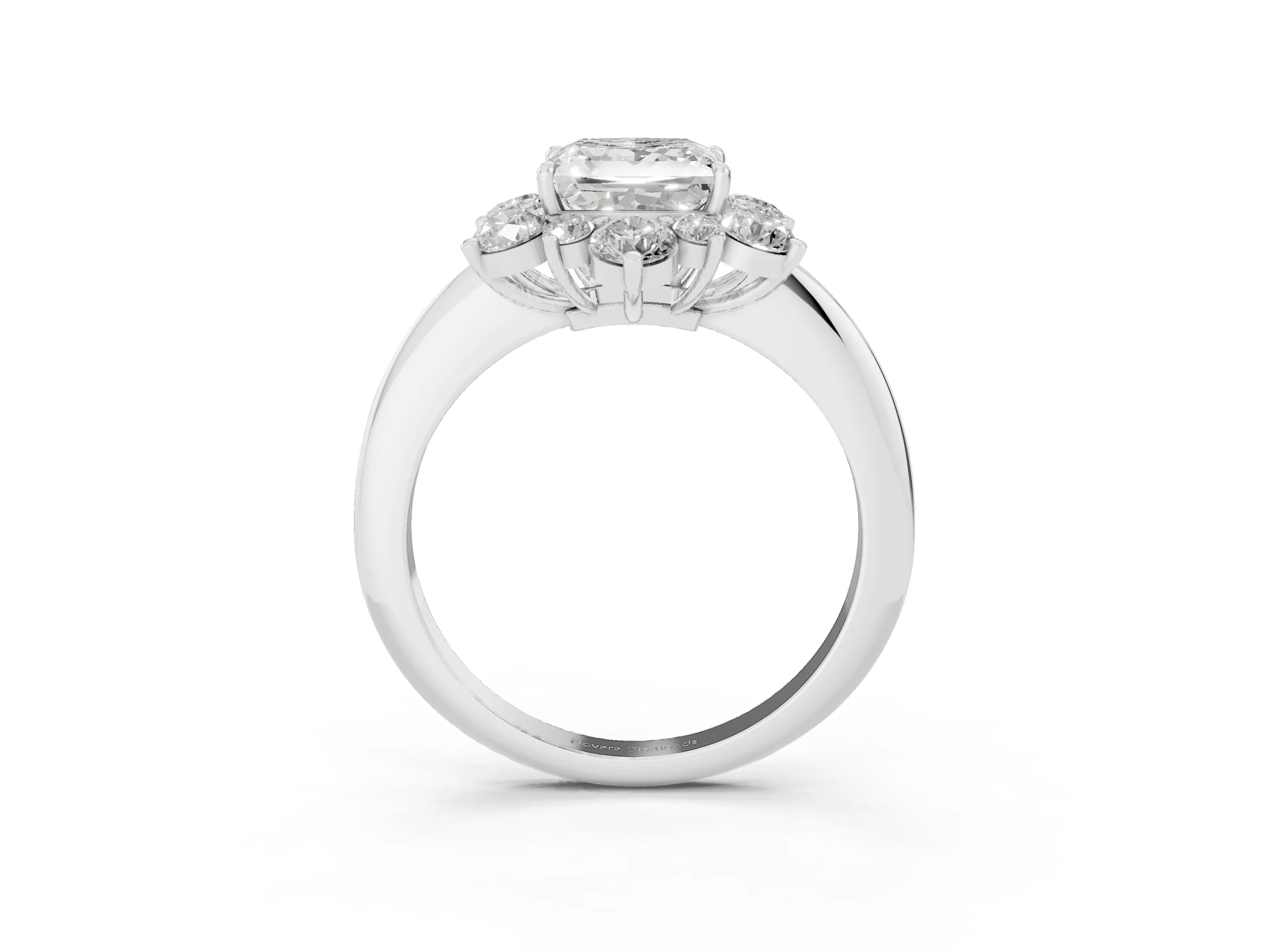 Princess Cut Diamond Cluster Halo Ring Set in Silver with Solitaire Band and Prong Setting