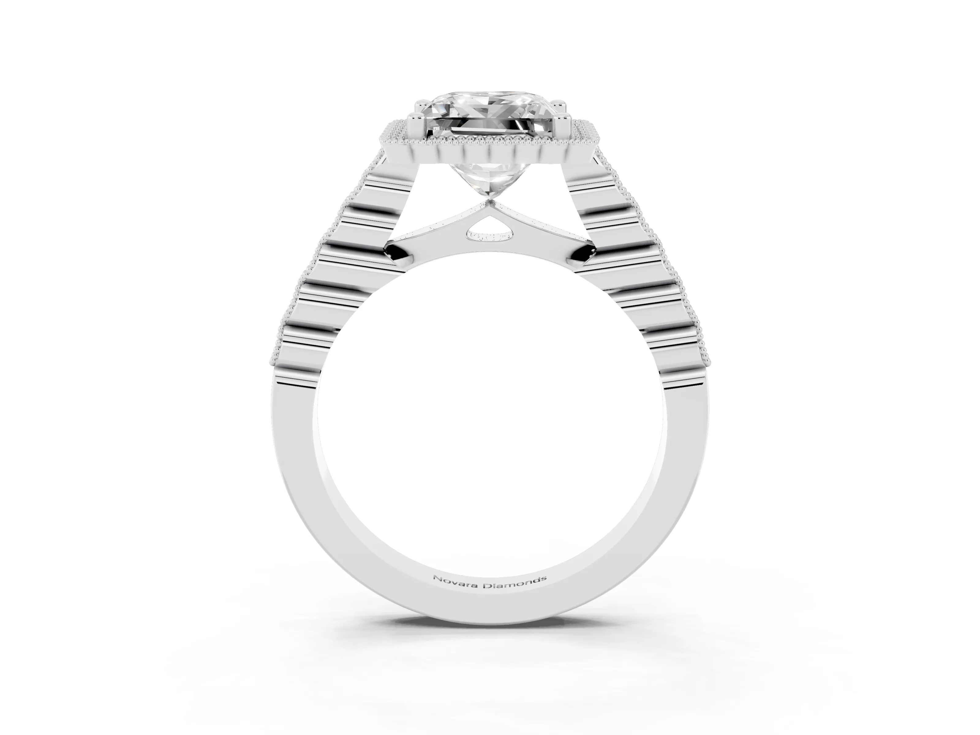 Princess Cut Diamond Halo Ring Set in Platinum with Pavé Milgrain Band