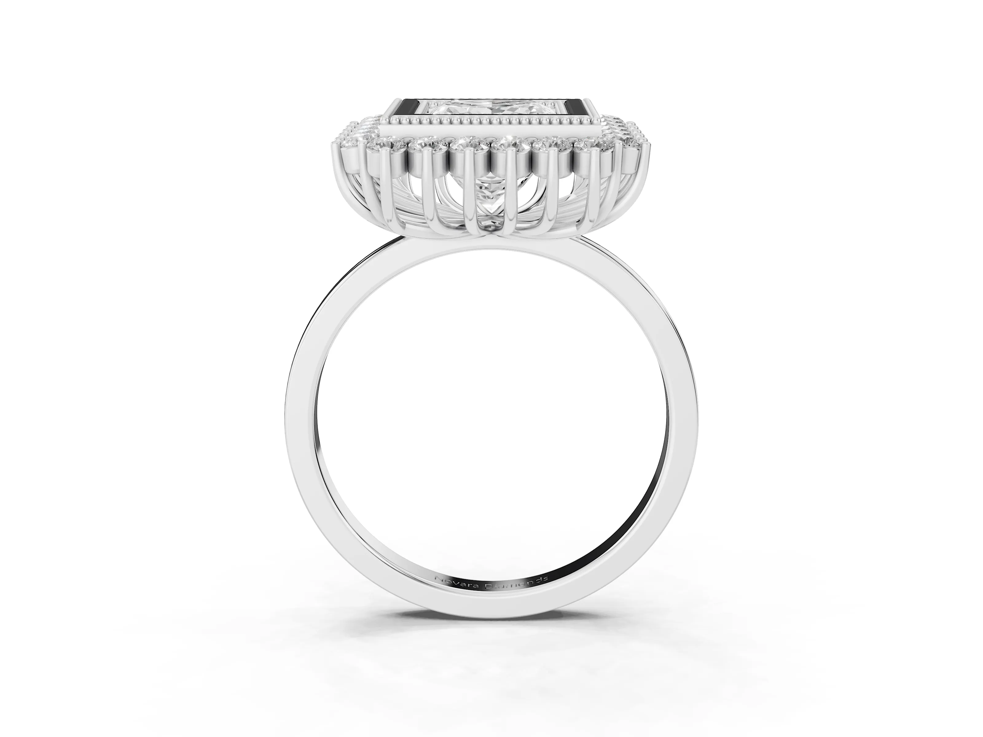 Princess Cut Diamond Halo Ring Set in Silver with Milgrain Edge and Round Prong Setting