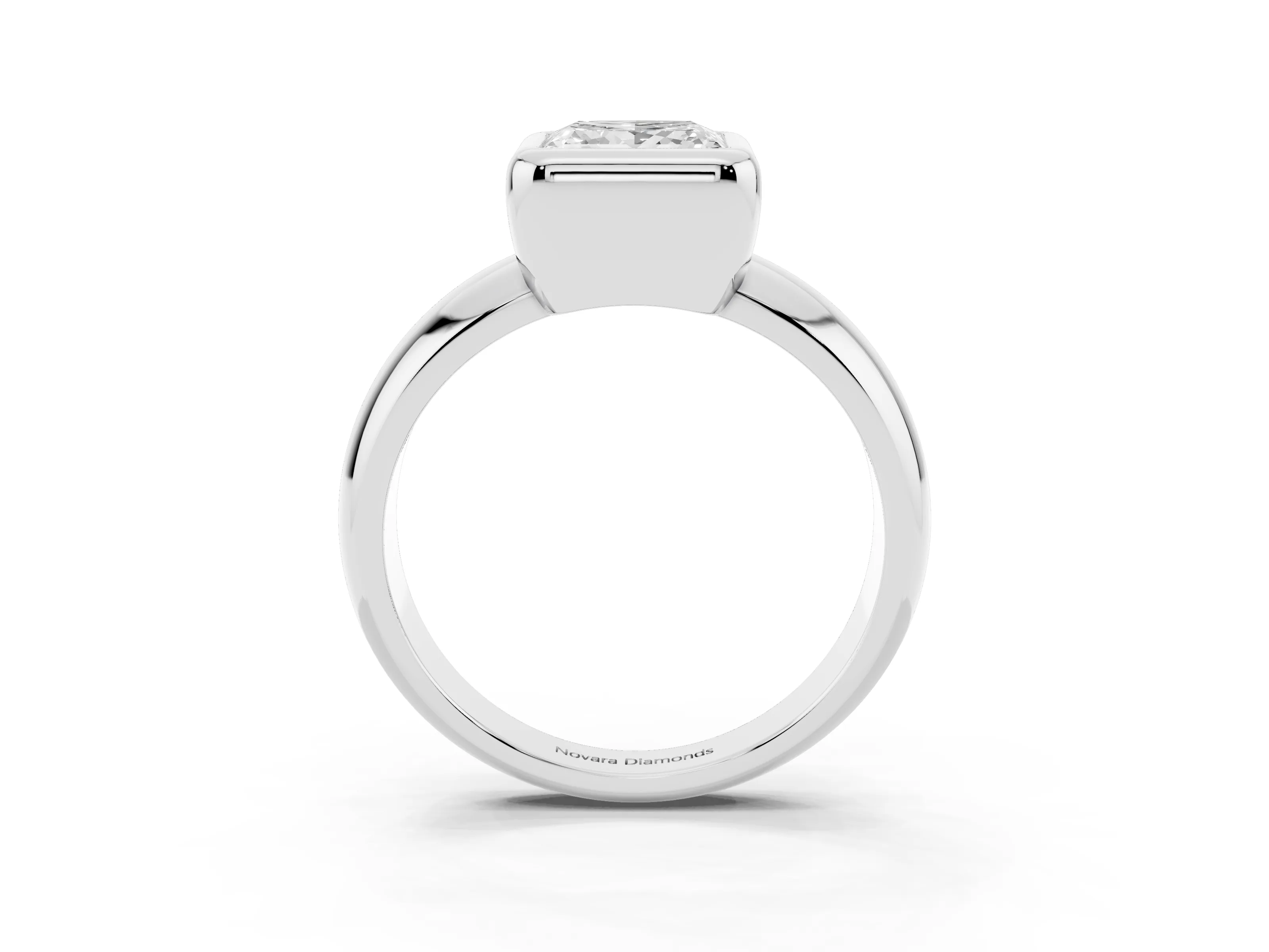 Bezel Set Princess Cut Diamond Solitaire Ring Set in White gold with Wide Band