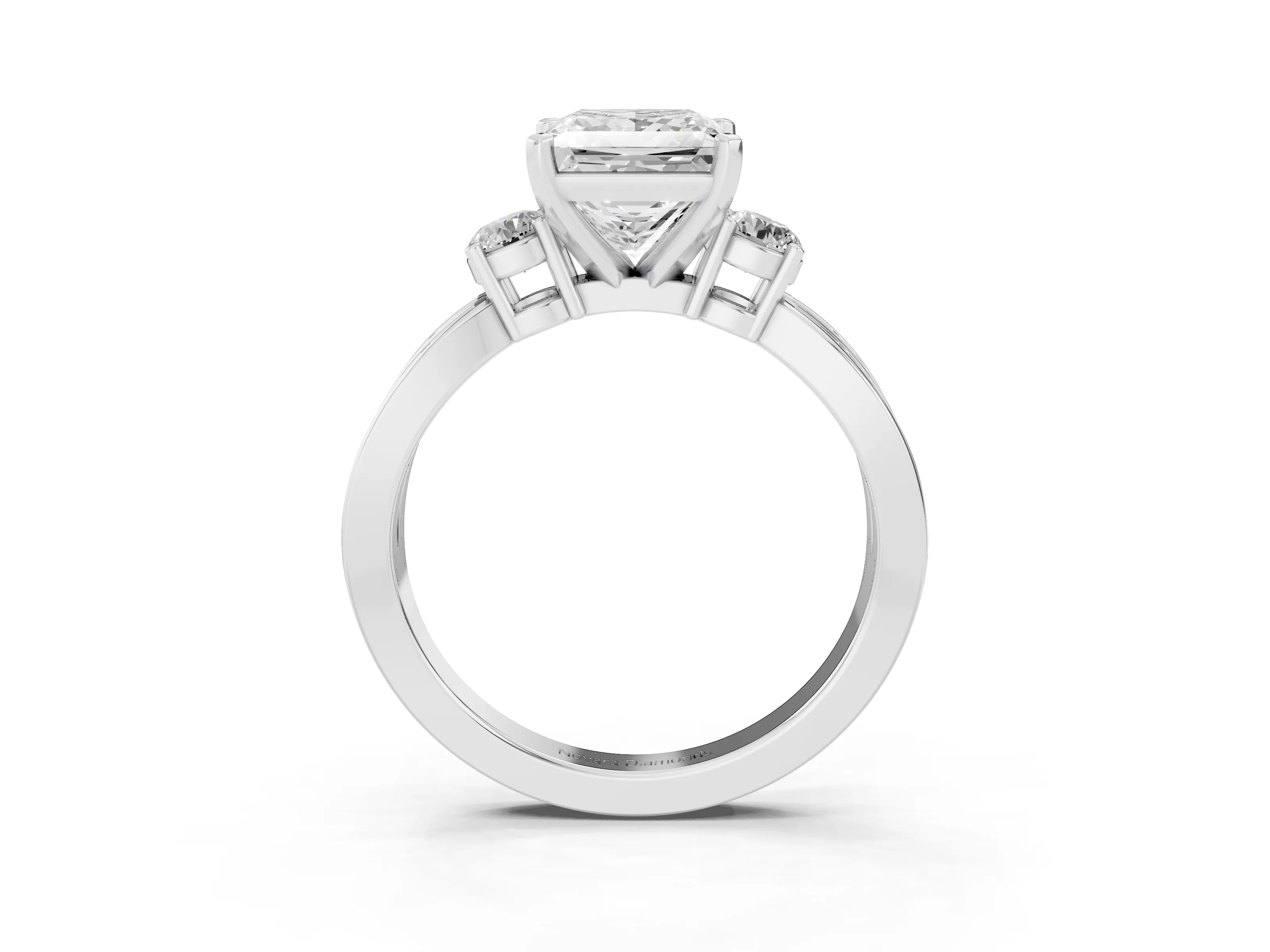 Three-Stone Princess Cut Diamond Twist Band Ring Set in Platinum with Pavé Accents and Prong Setting