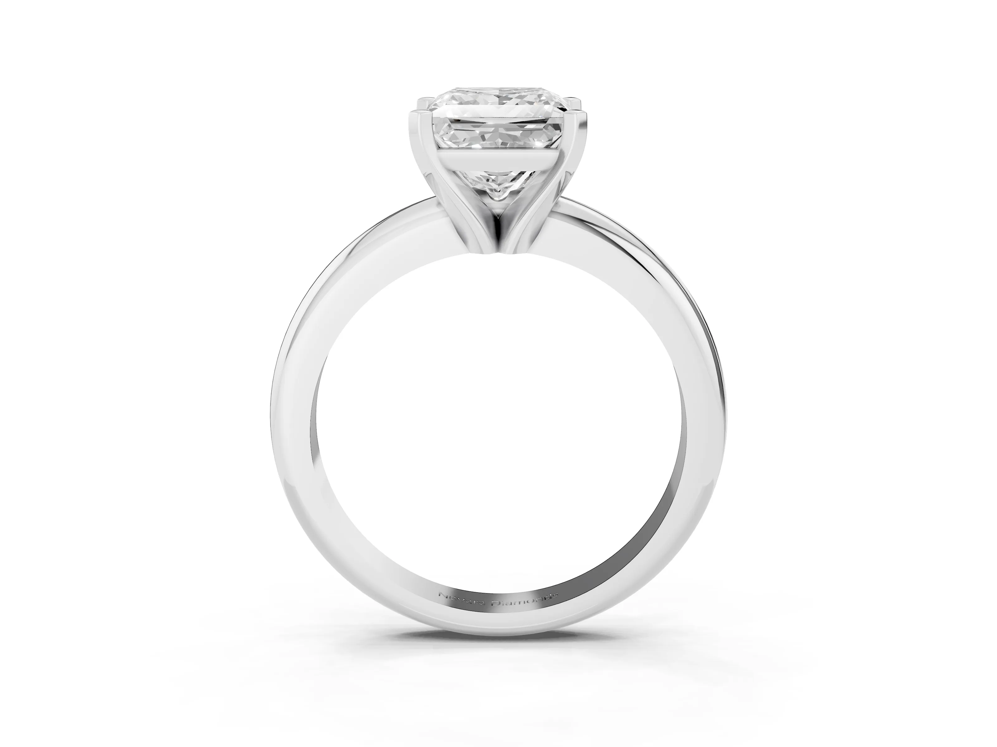 Princess Cut Diamond Solitaire Engagement Ring Set in Platinum with Round Band and Prong Setting