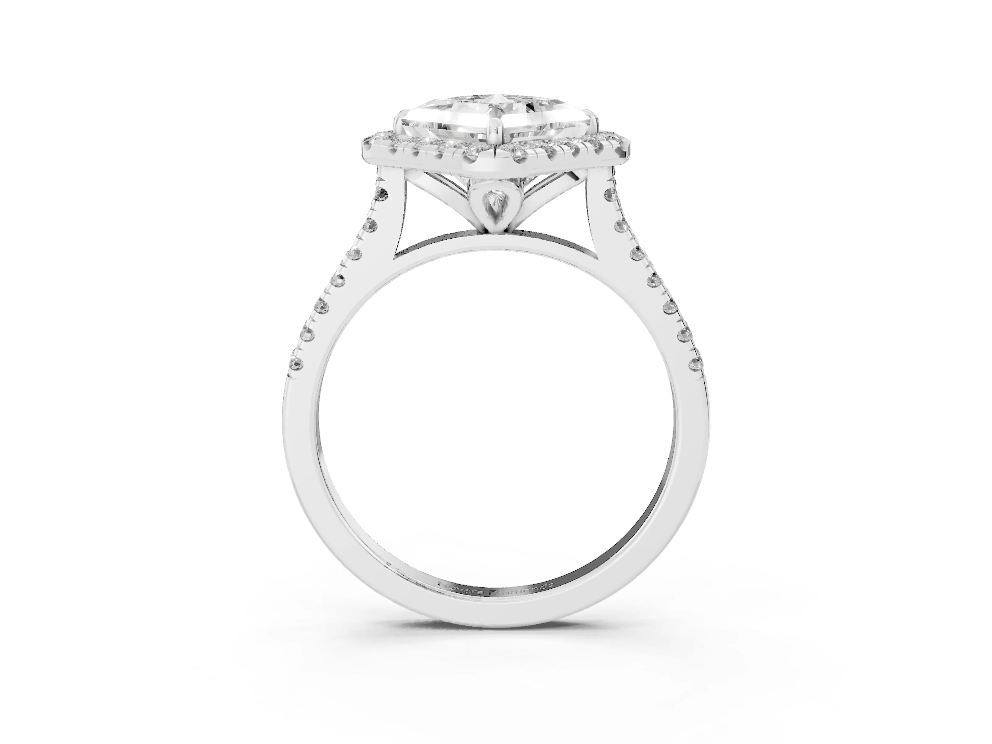 Princess Cut Diamond Cushion Halo Ring Set in Platinum with Pavé Band