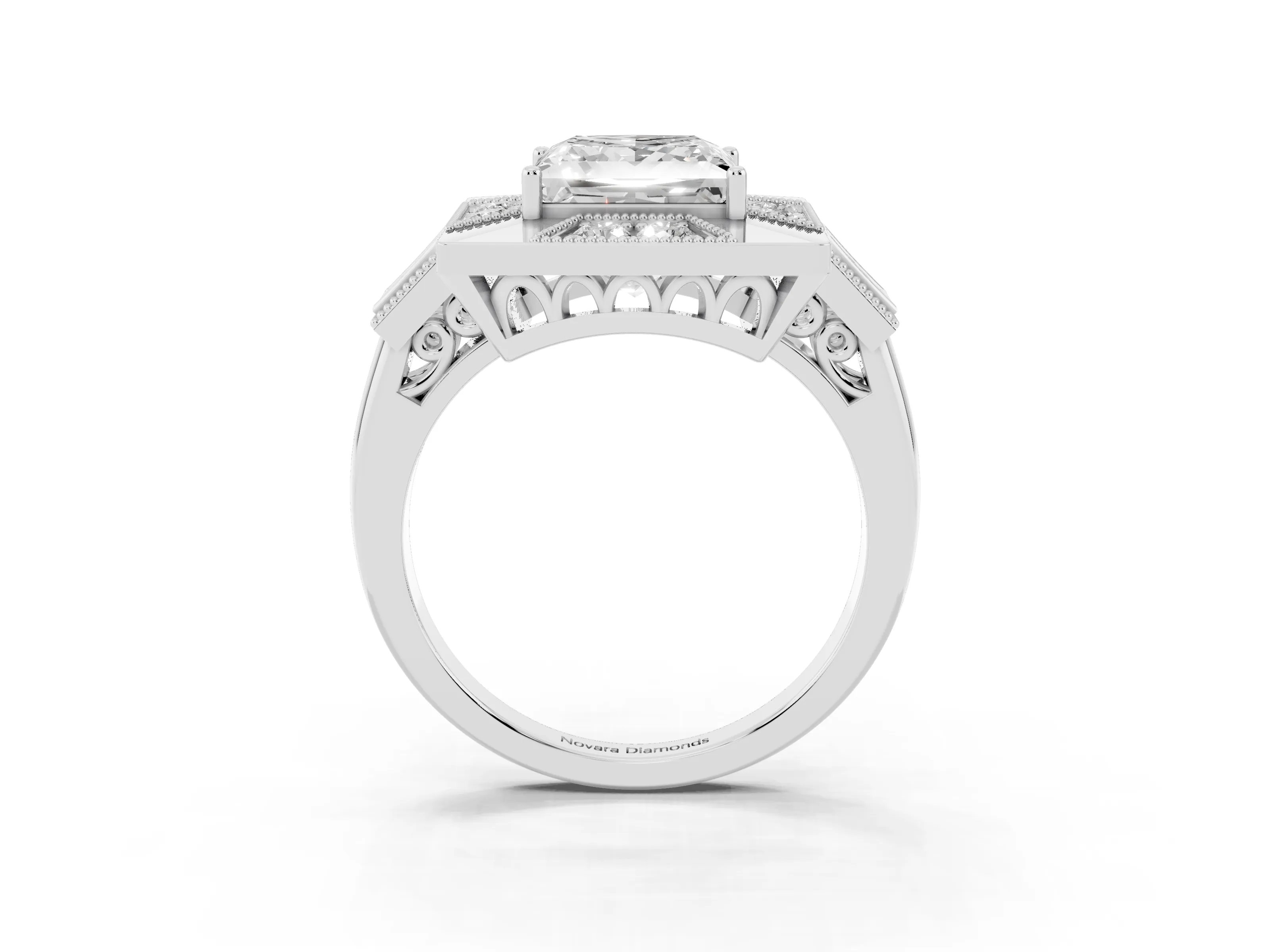 Princess Cut Diamond Milgrain Halo Ring Set in Silver with Split Shank