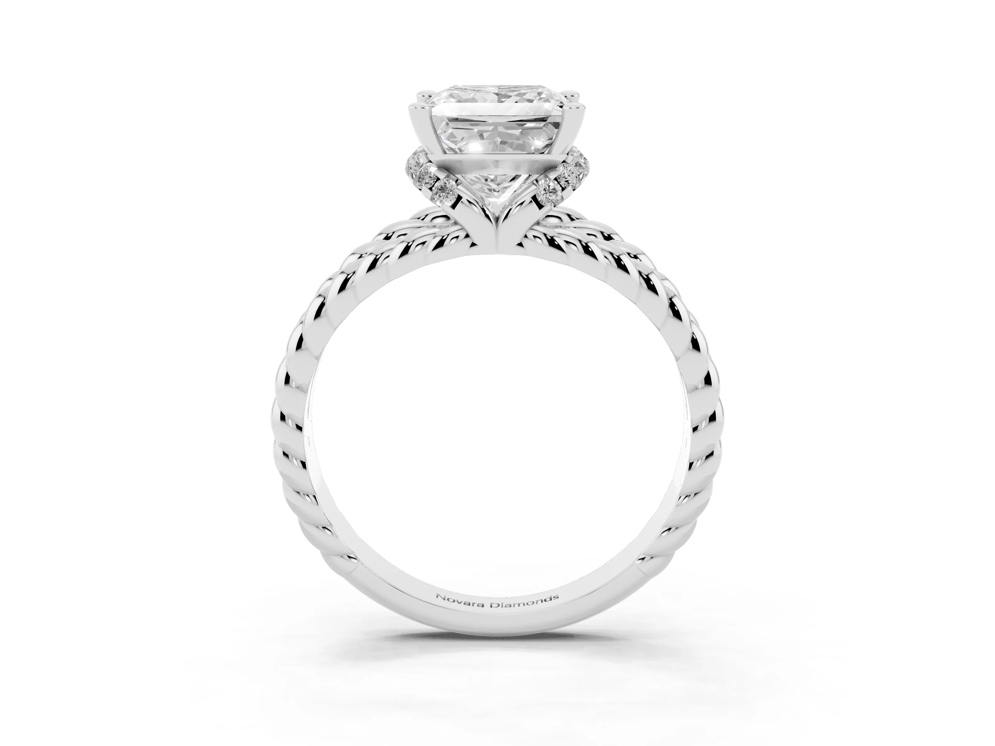 Princess Cut Diamond Halo Ring Set in White gold with Twisted Band and Prong Setting