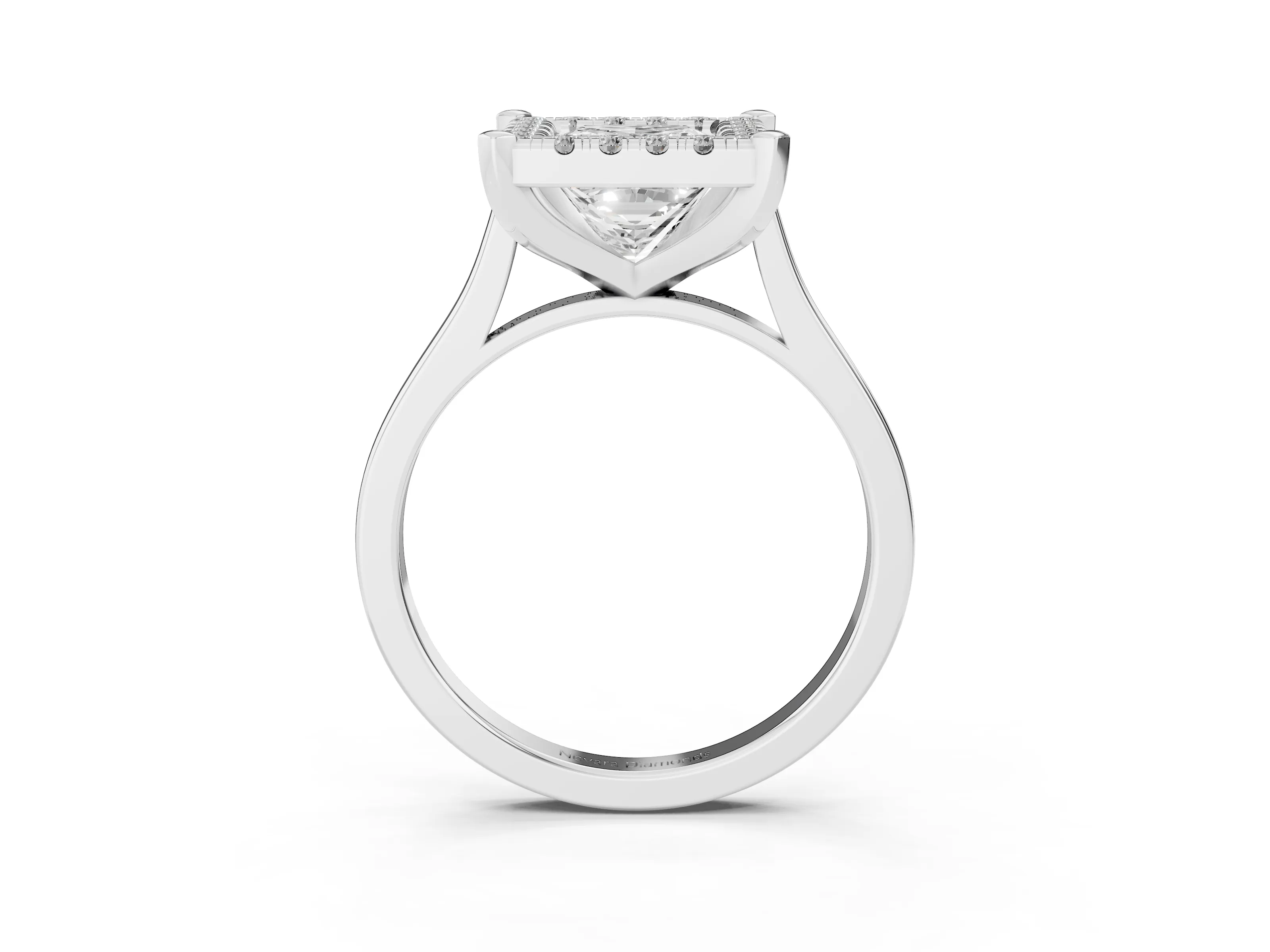 Princess Cut Diamond Cluster Halo Solitaire Ring Set in Platinum with Prong Setting