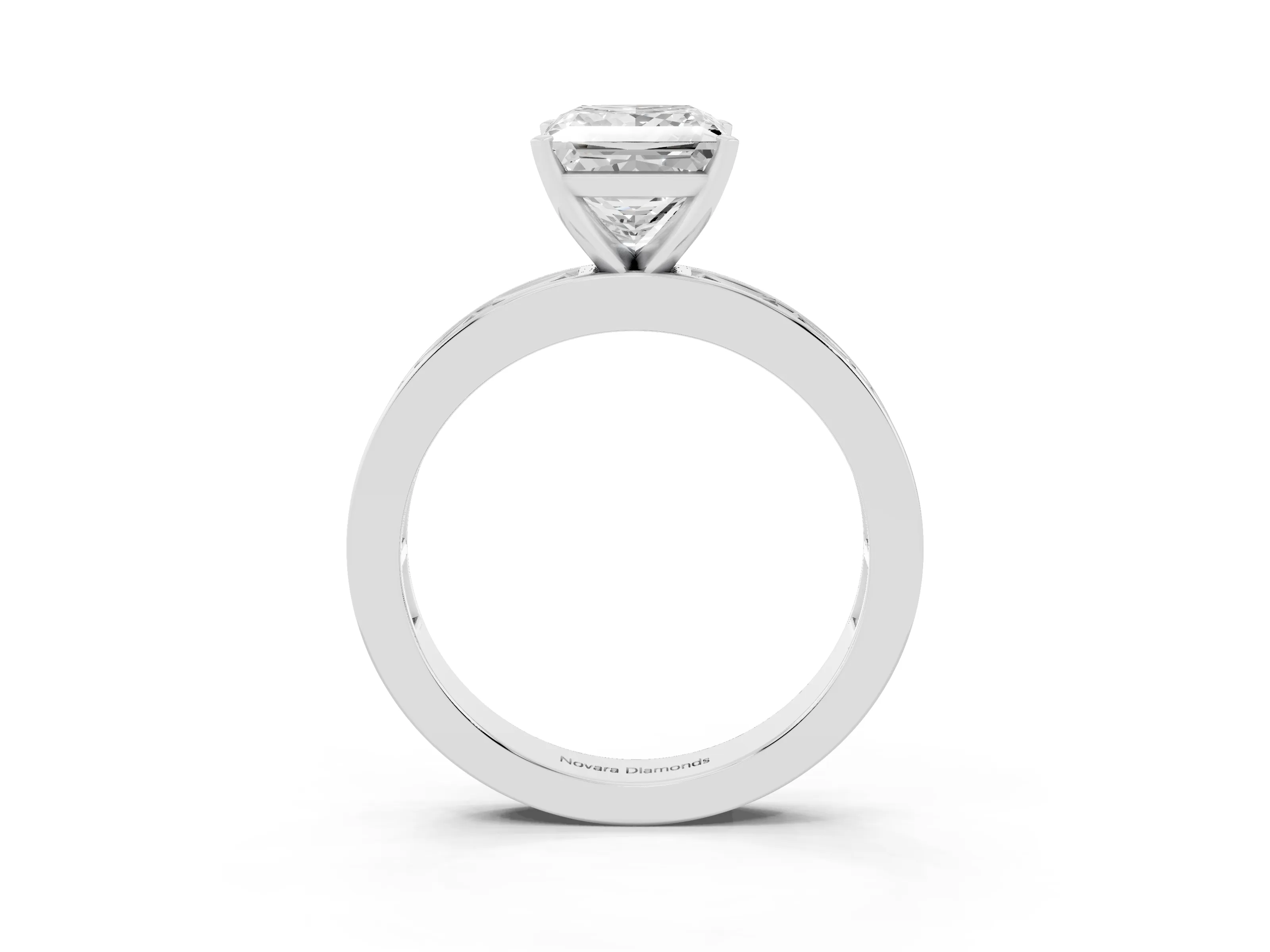 Princess Cut Diamond Solitaire Ring Set in White gold with Channel-Set Baguette Band and Prong Setting
