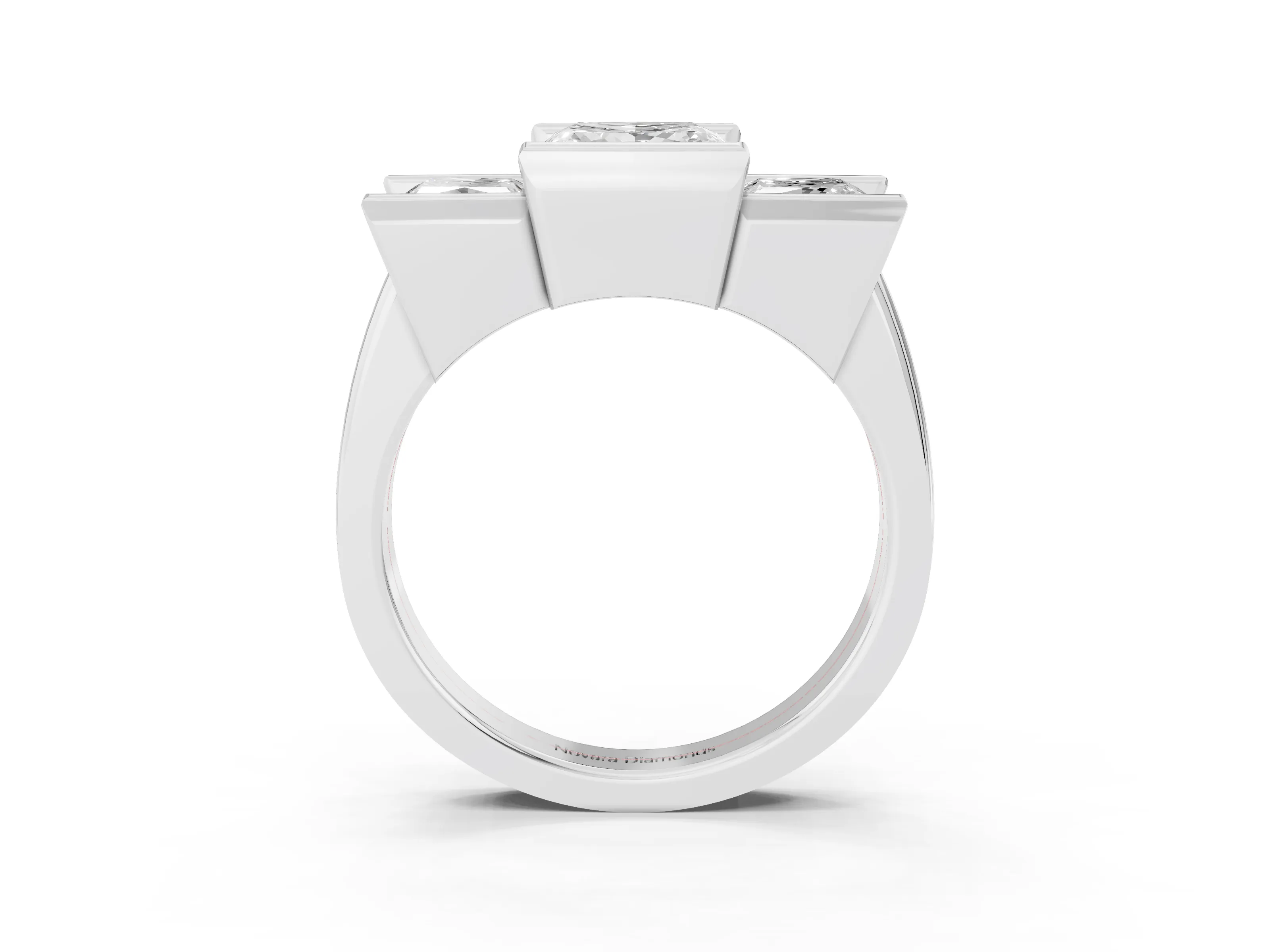Princess Cut Diamond Three-Stone Channel Set Ring Set in Silver with Smooth Polished Band