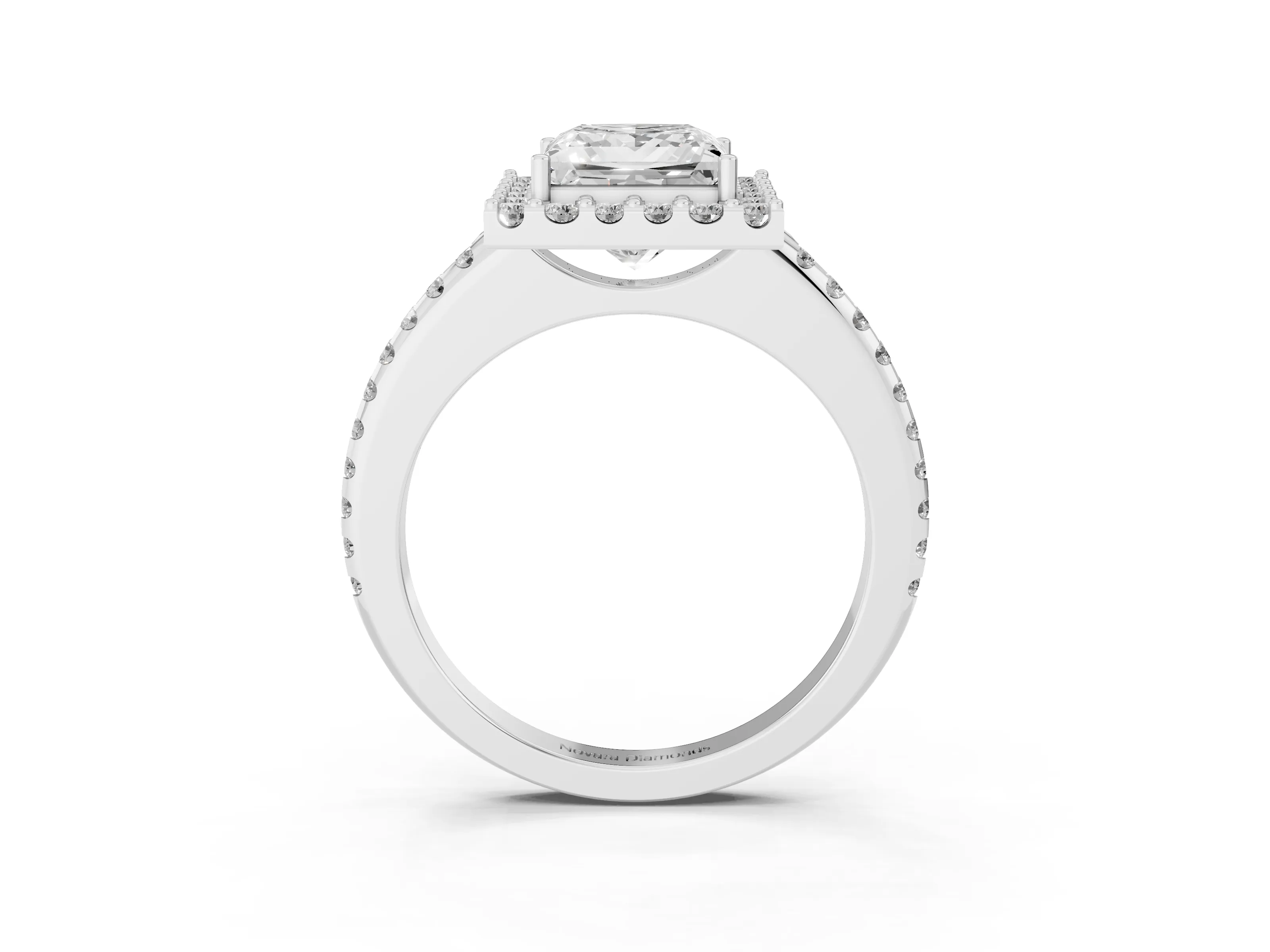 Princess Cut Diamond Pavé Halo Ring Set in Silver with Prong Setting