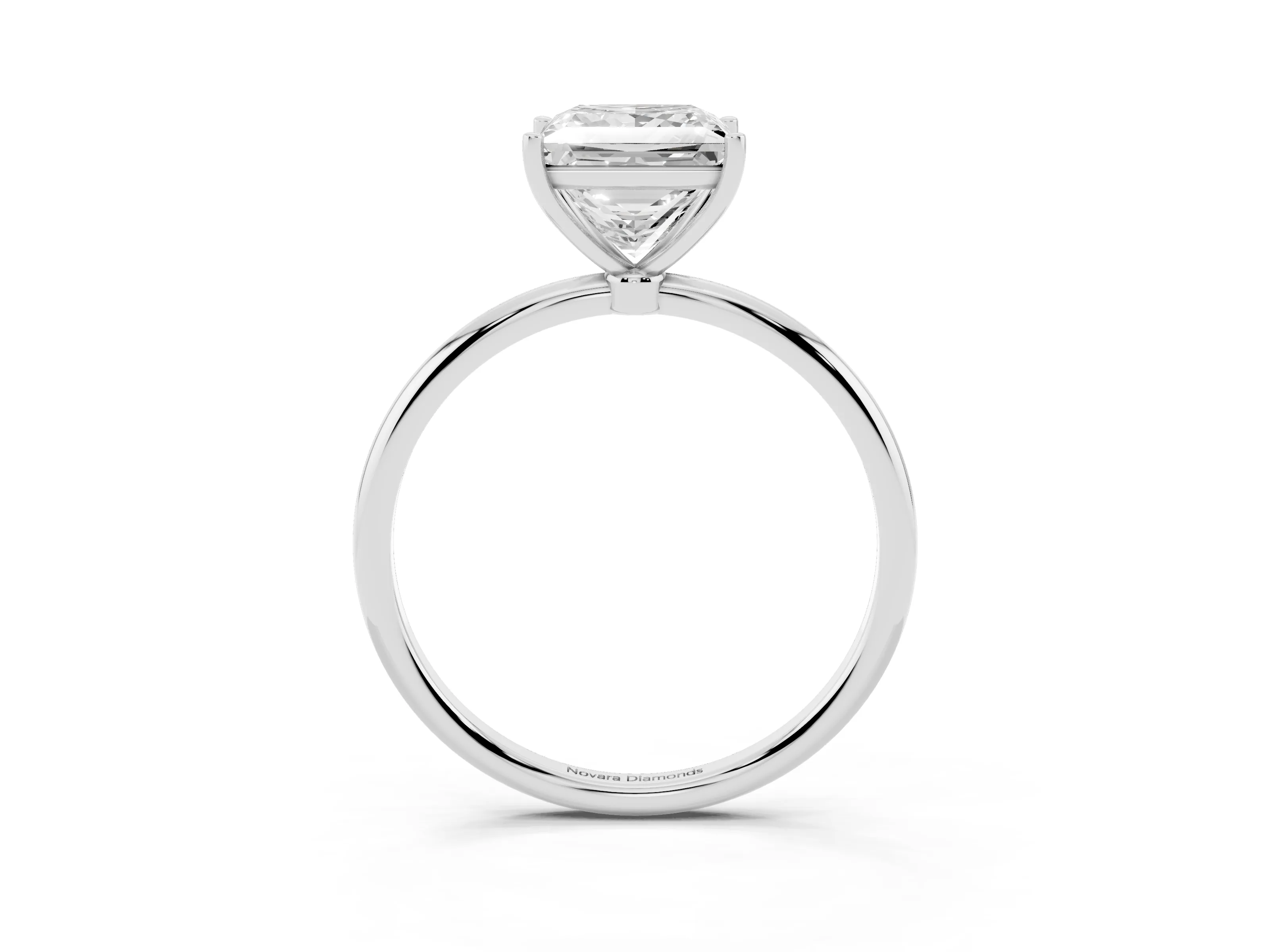 Princess Cut Diamond Solitaire Engagement Ring Set in Silver with Thin Band and Prong Setting