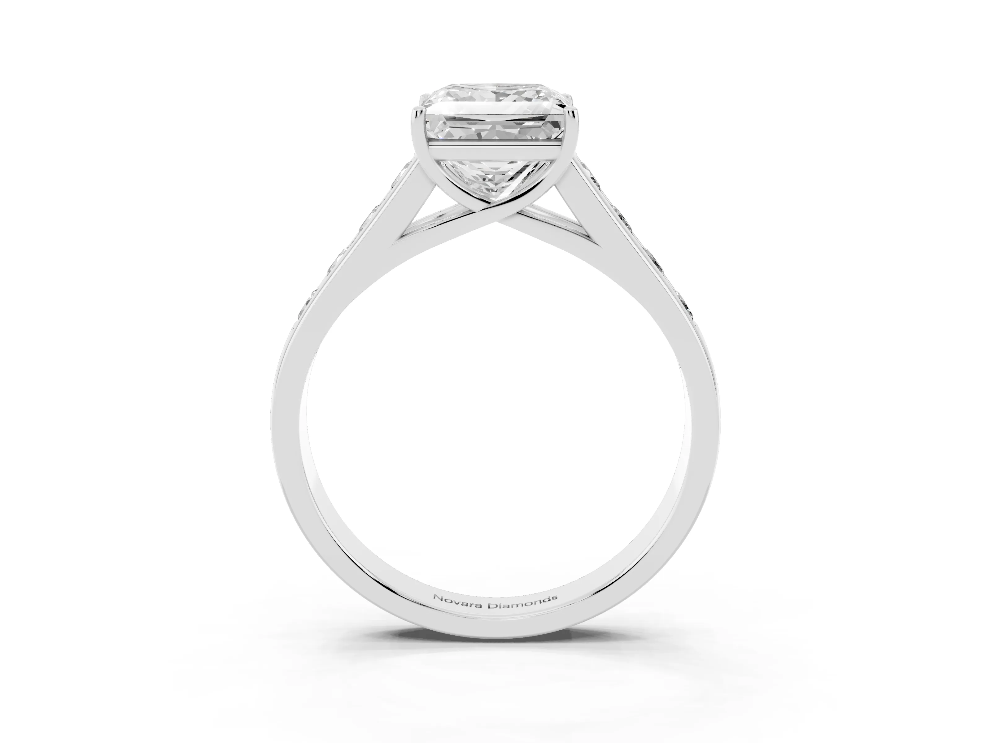 Princess Cut Diamond Solitaire Channel-Set Engagement Ring Set in Silver with Prong Setting