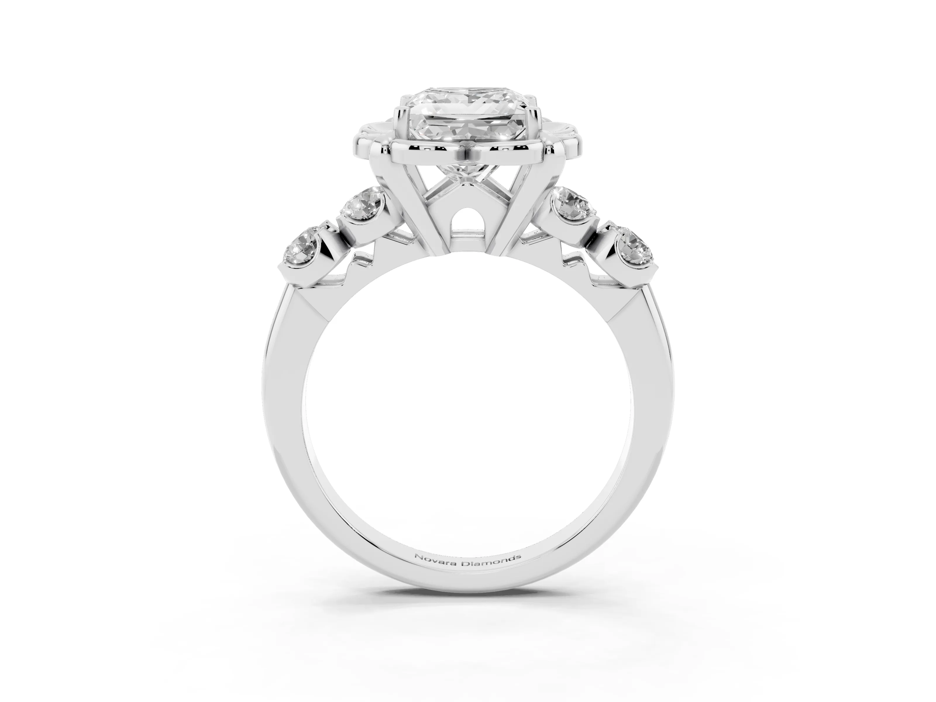 Princess Cut Diamond Floral Halo Ring Set in Silver with Shared Prong Band