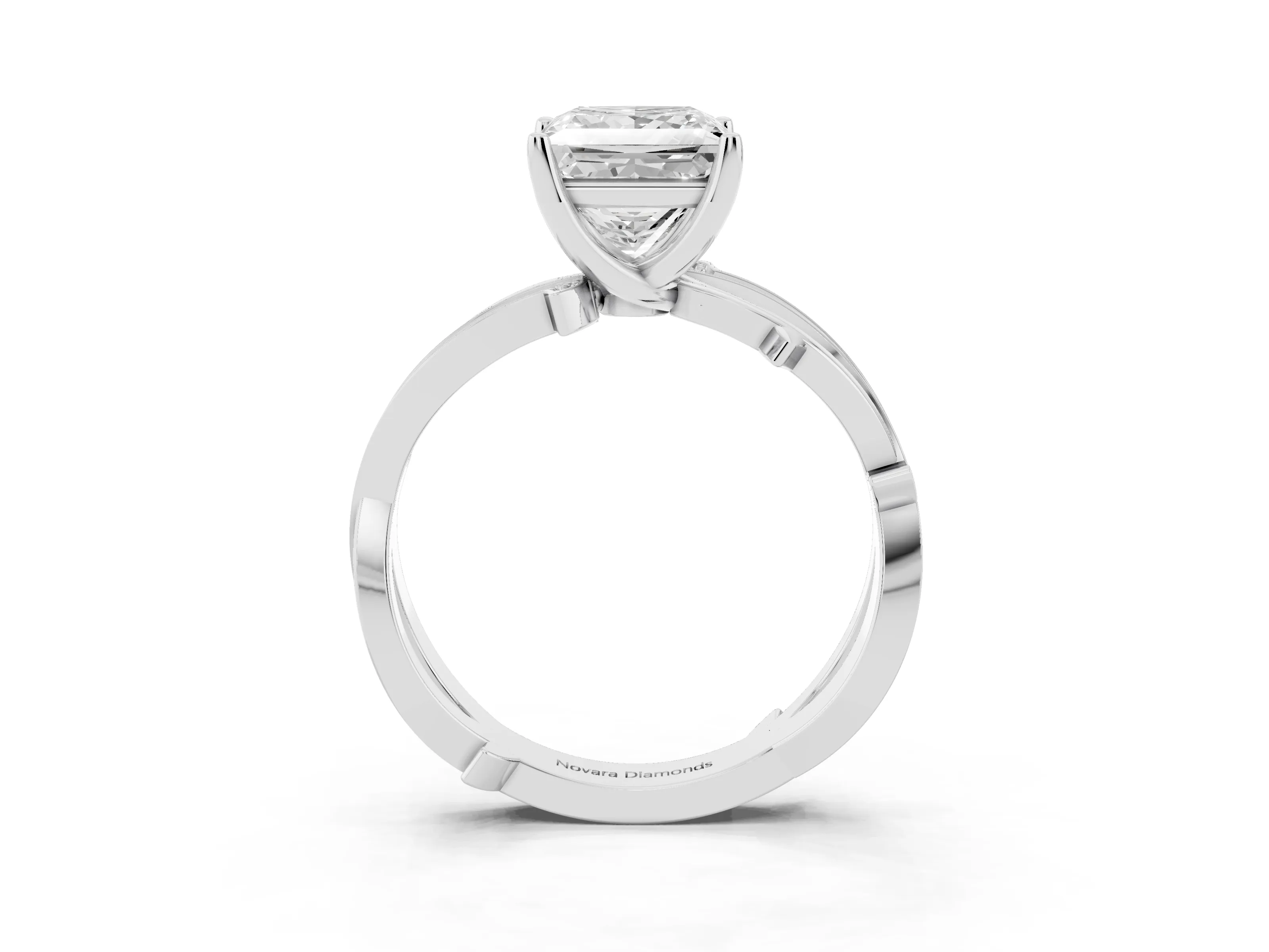 Princess Cut Diamond Pavé Twist Band Solitaire Ring Set in White gold with Prong Setting