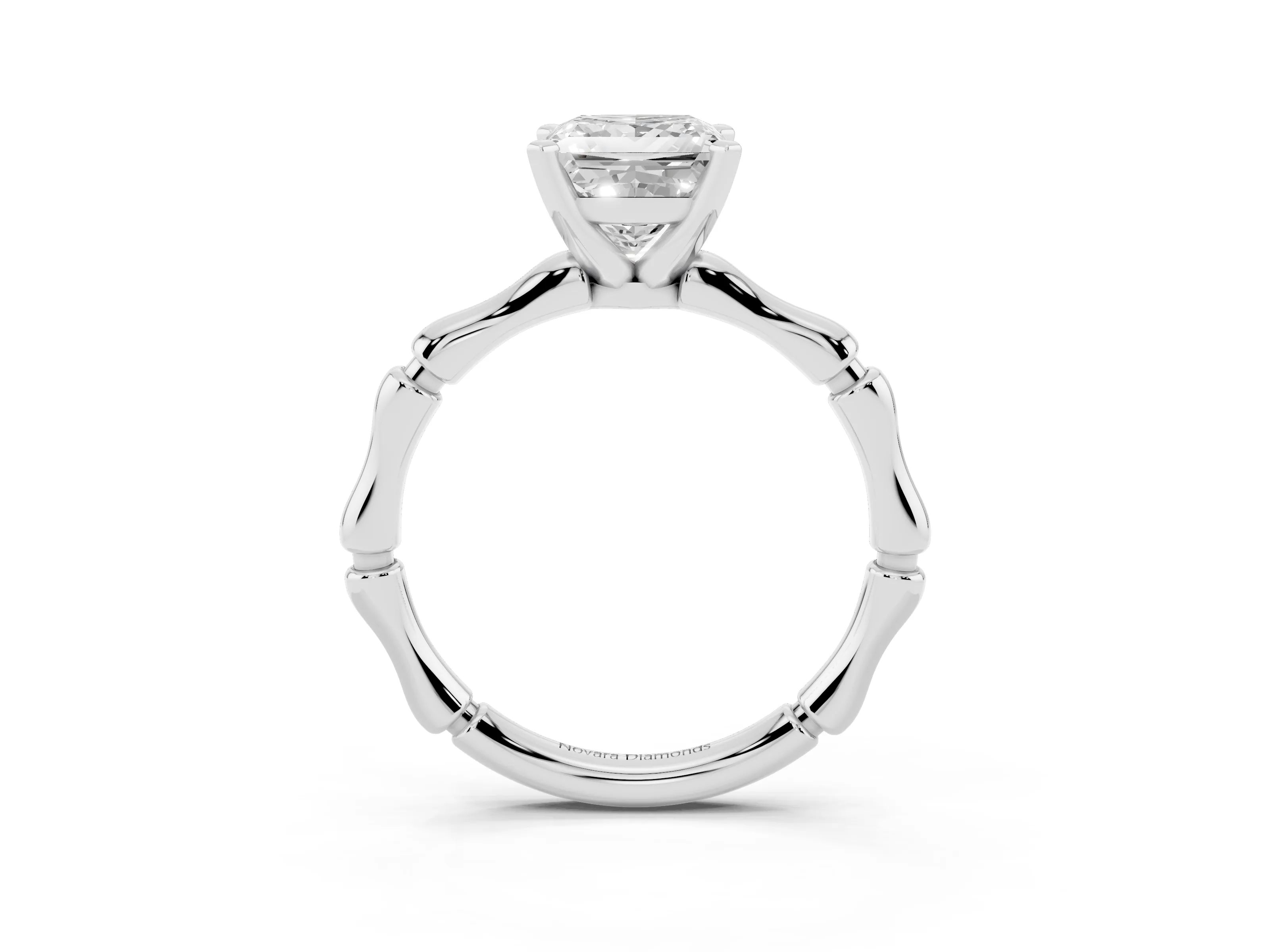 Princess Cut Diamond Solitaire Ring Set in Platinum with Bamboo Band and Prong Setting