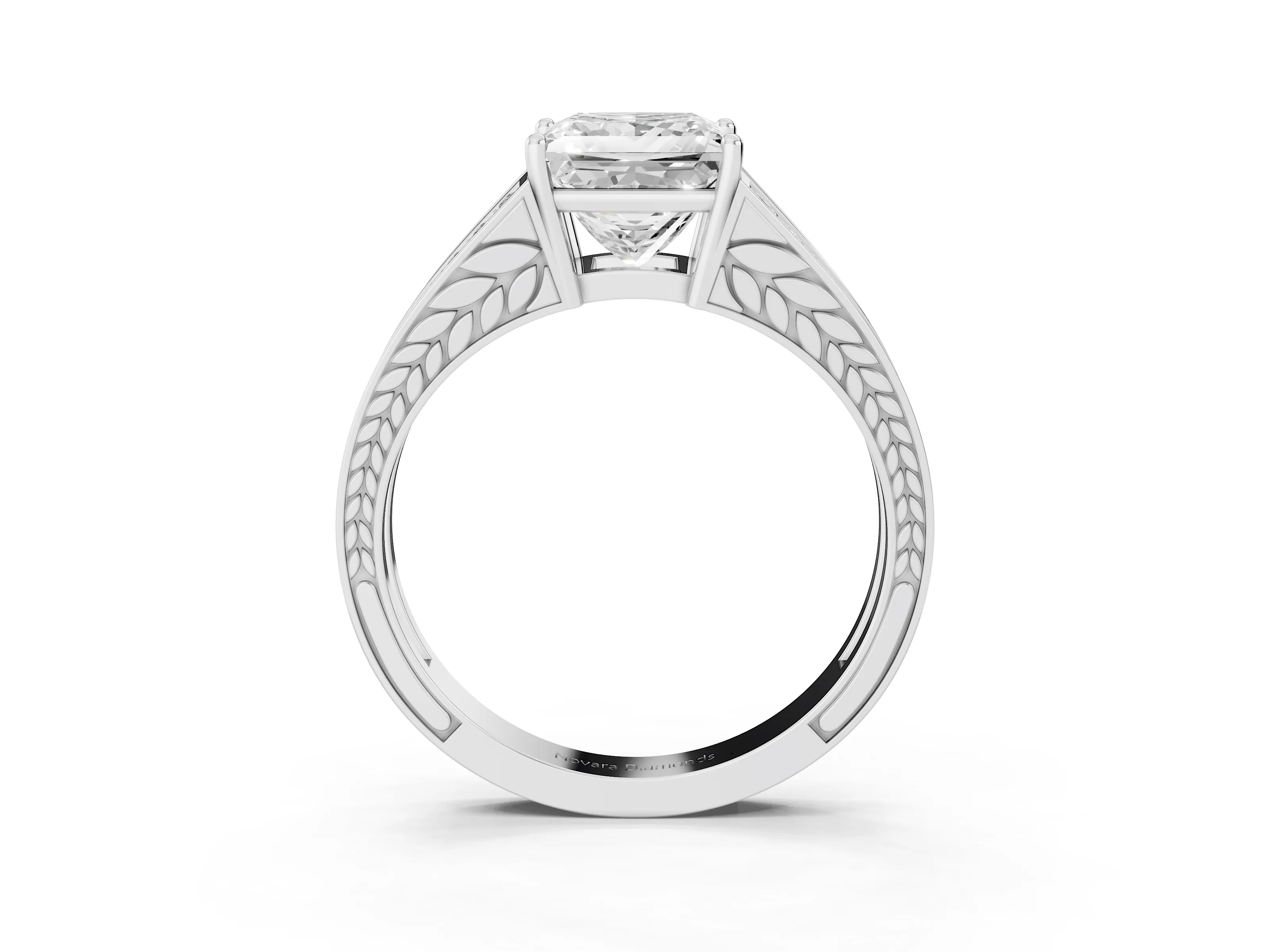 Princess Cut Diamond Split Shank Ring Set in Platinum with Pavé Band and Prong Setting
