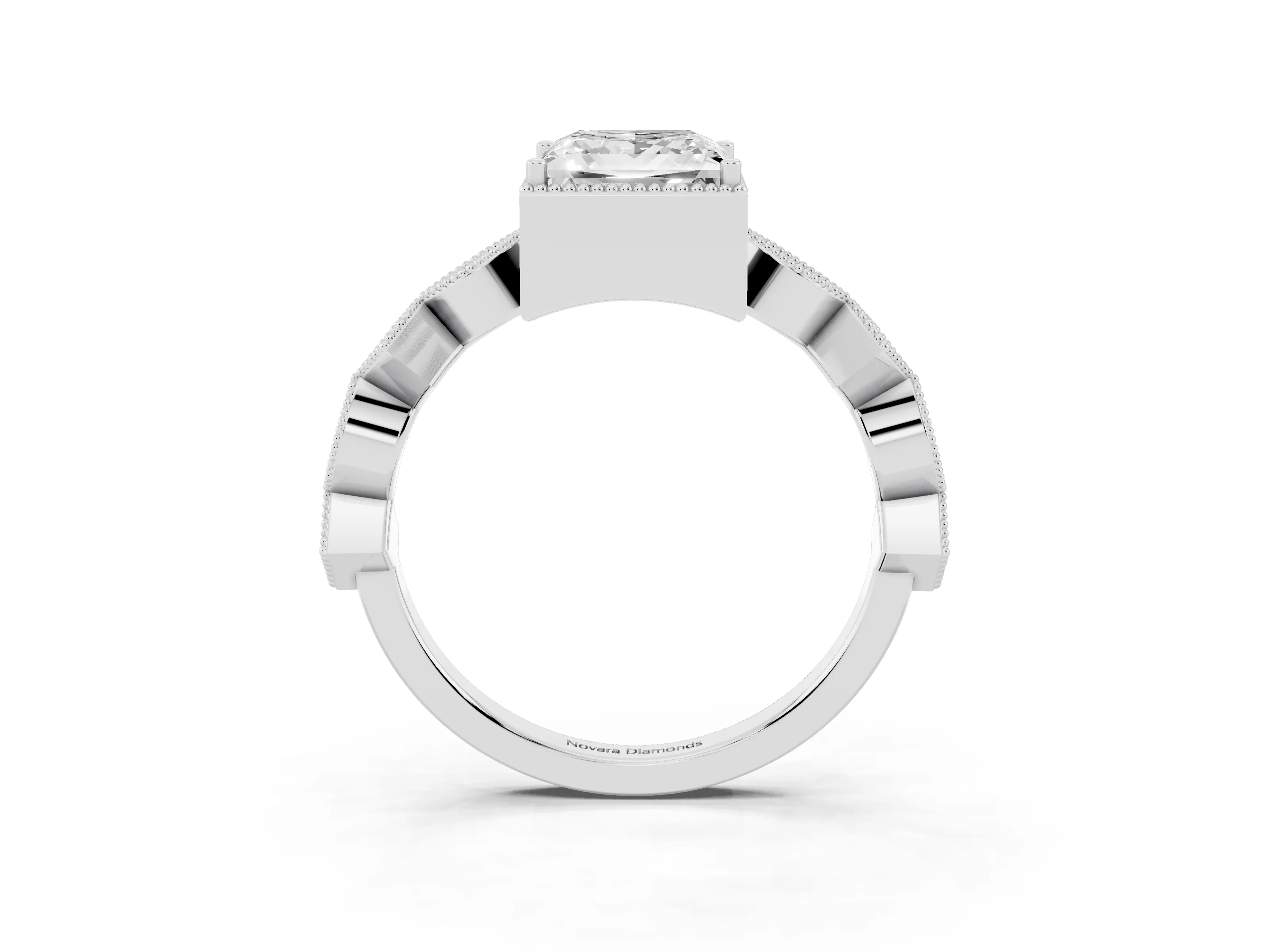 Princess Cut Diamond Milgrain Marquise Twist Band Ring Set in White gold with Prong Setting