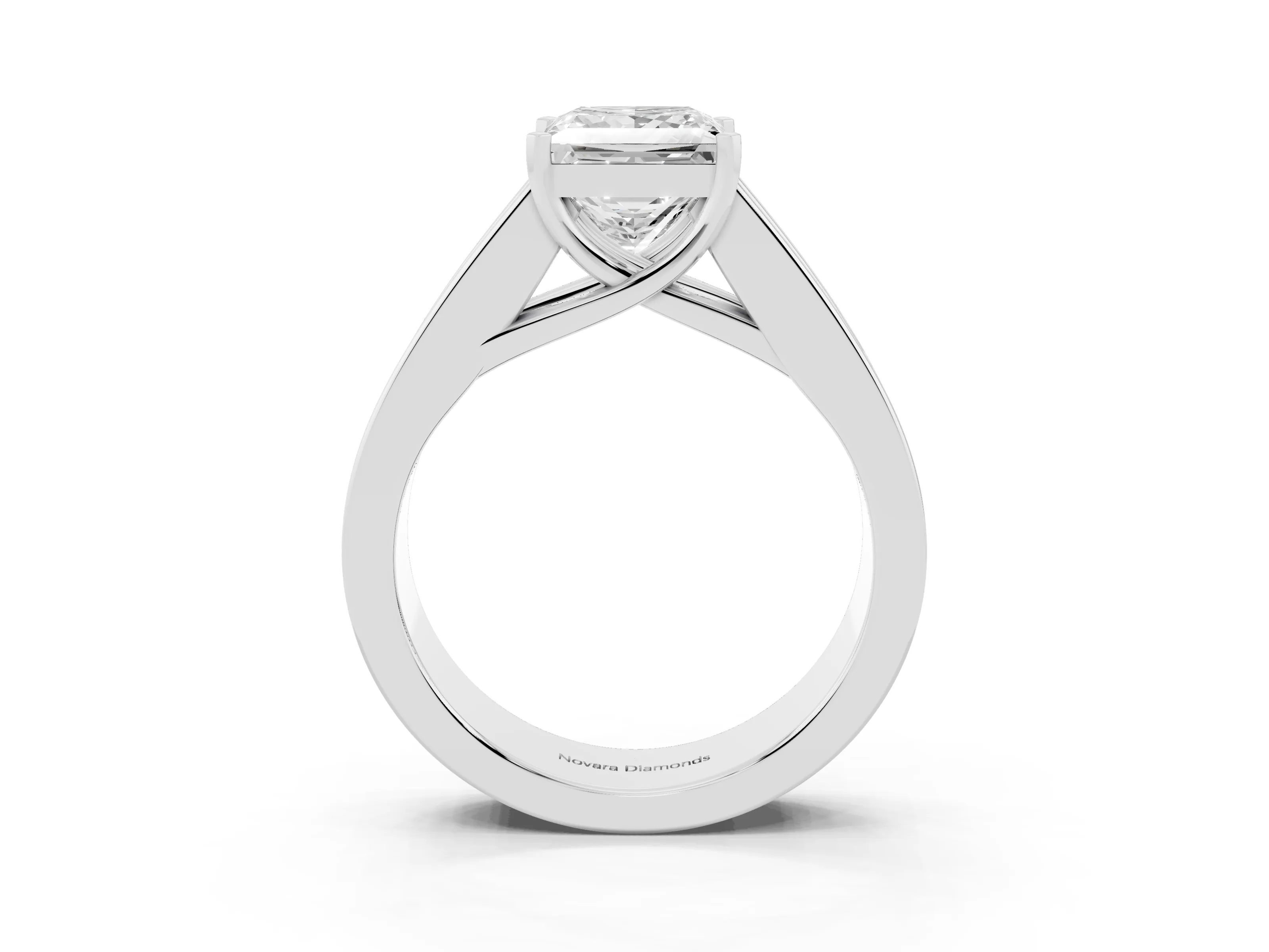 Princess Cut Diamond Solitaire Ring Set in Silver with Channel-Set Accent Stones and Prong Setting