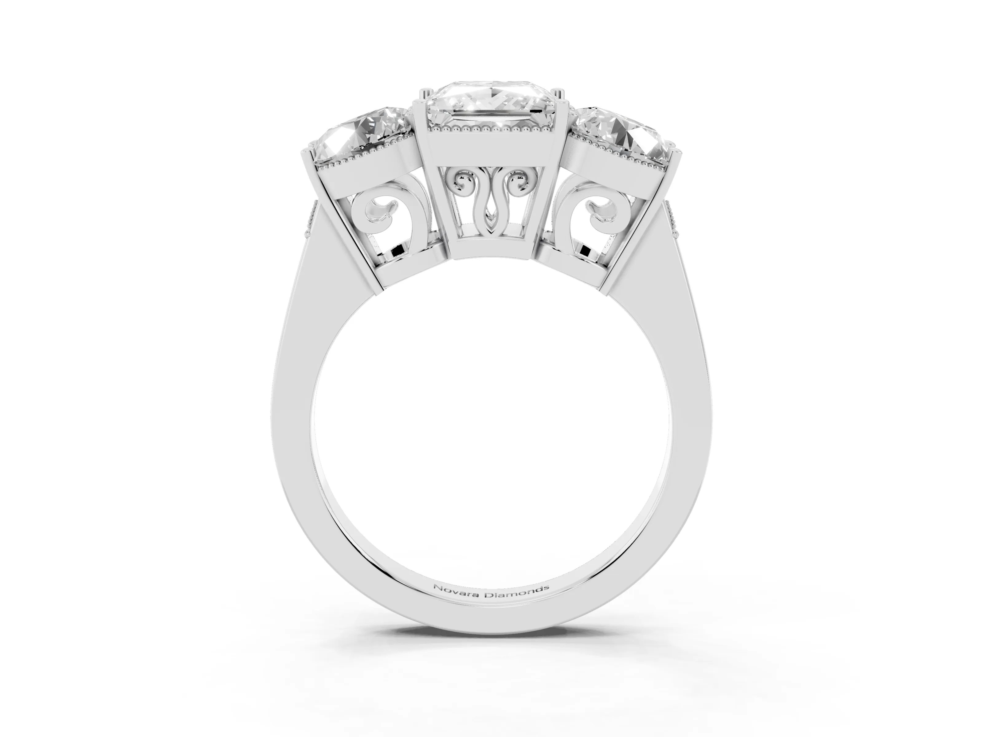 Princess Cut Diamond Three-Stone Engagement Ring Set in White gold with Polished Band