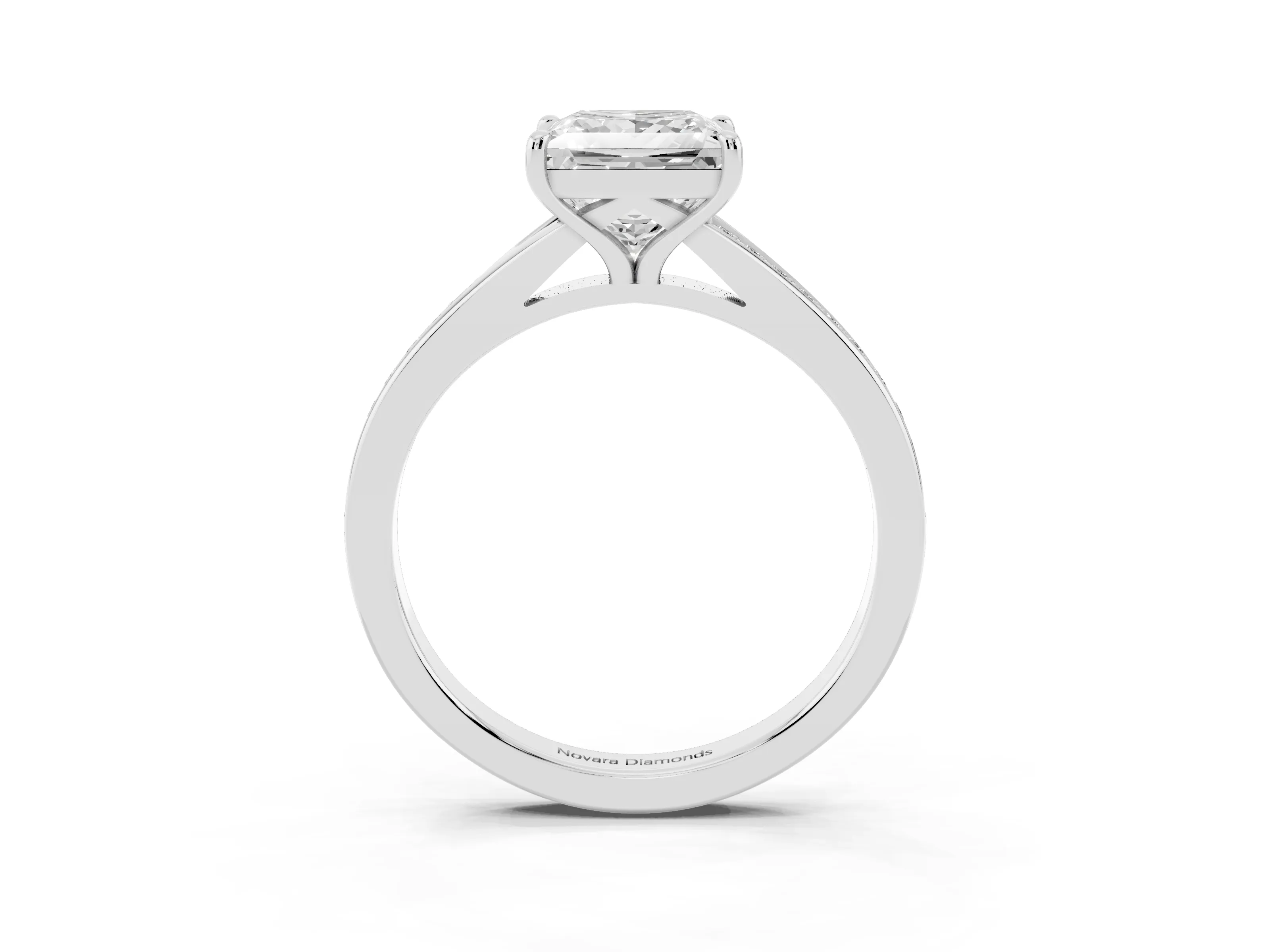 Princess Cut Diamond Solitaire Ring Set in Silver with Pavé Accent Band and Classic Prong Setting