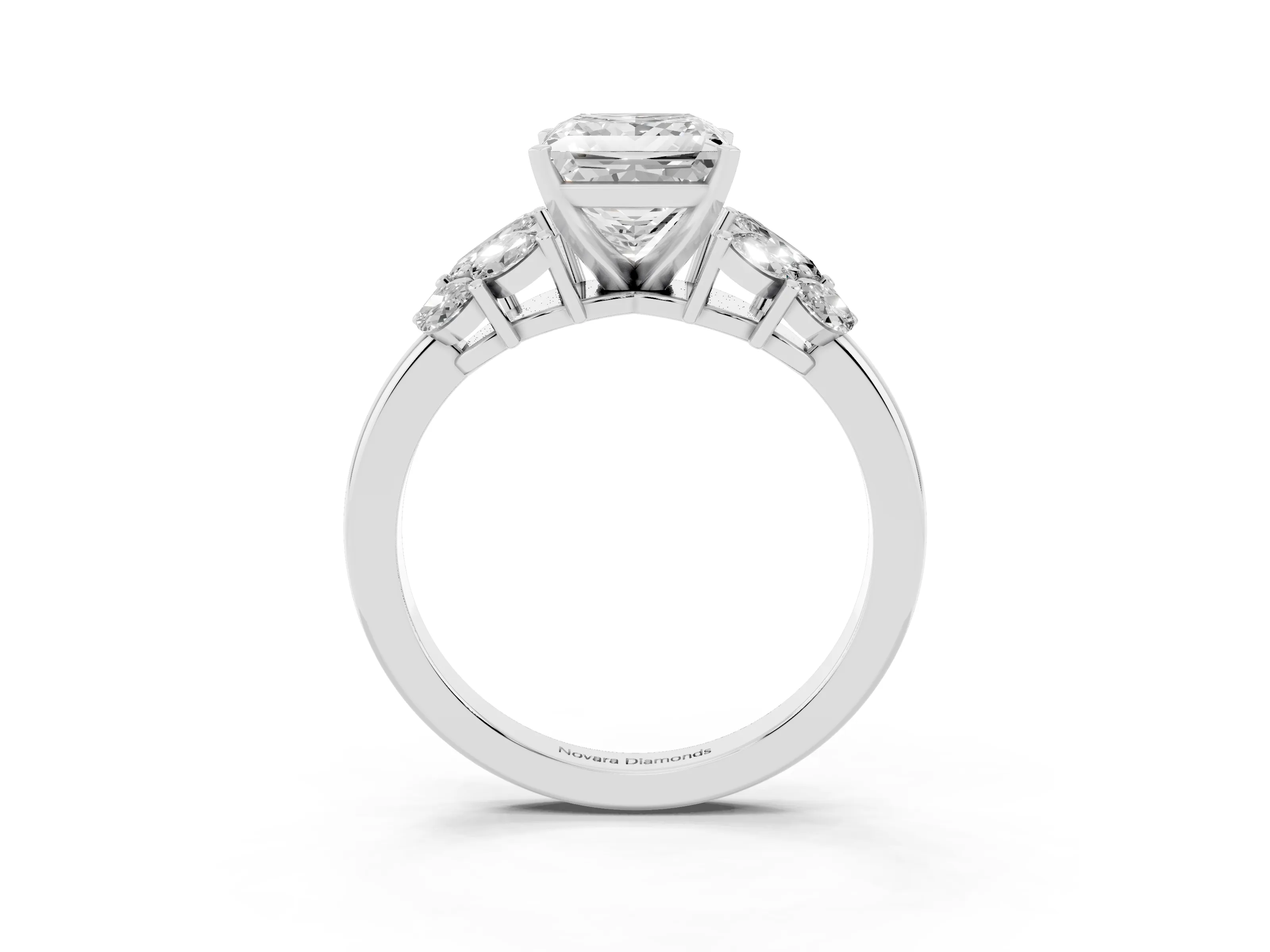 Princess Cut Diamond Cluster Leaf Design Ring Set in Platinum with Prong Setting