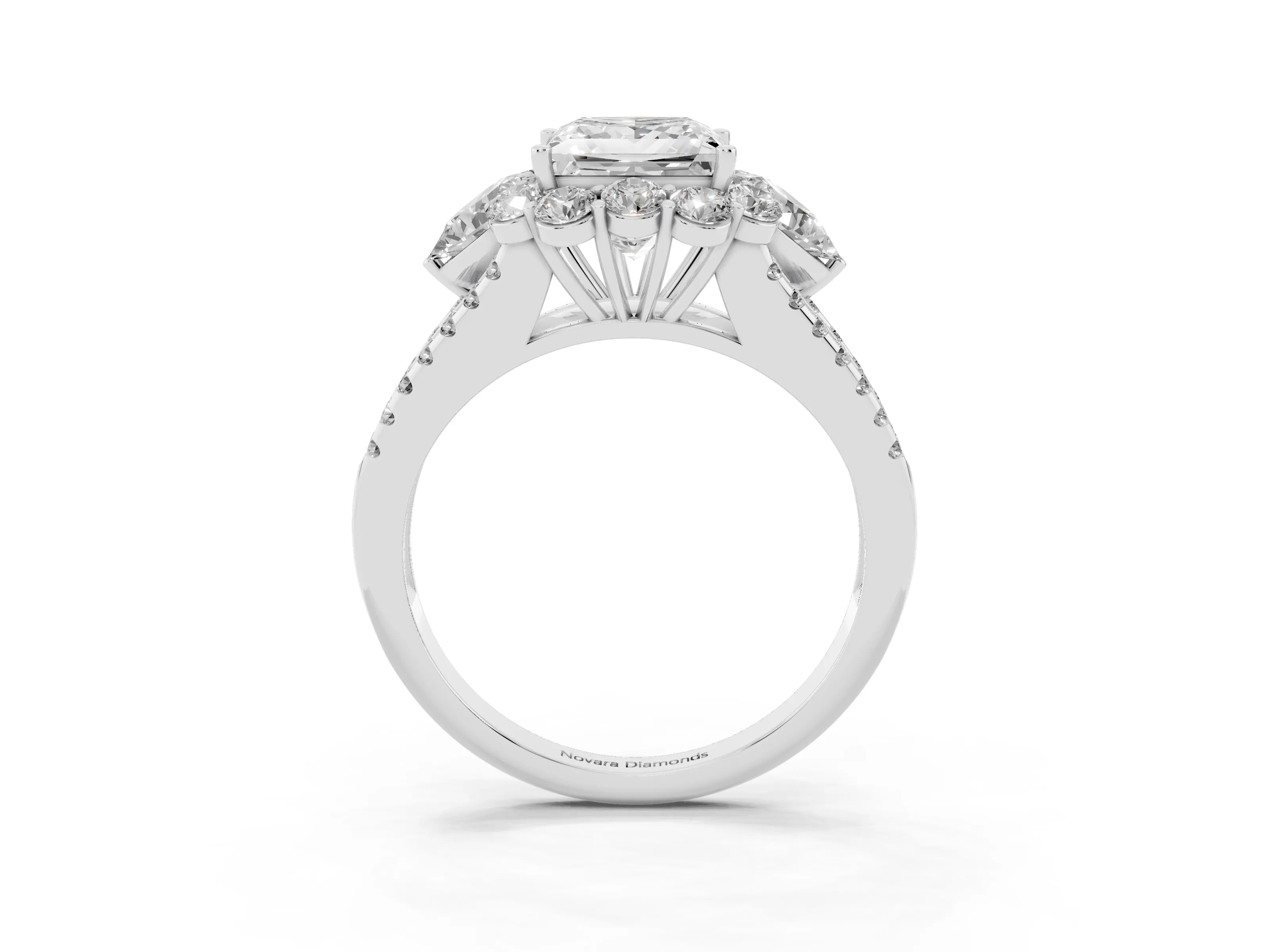 Princess Cut Diamond Halo Split Shank Engagement Ring Set in White gold with Prong-Held Center Stone