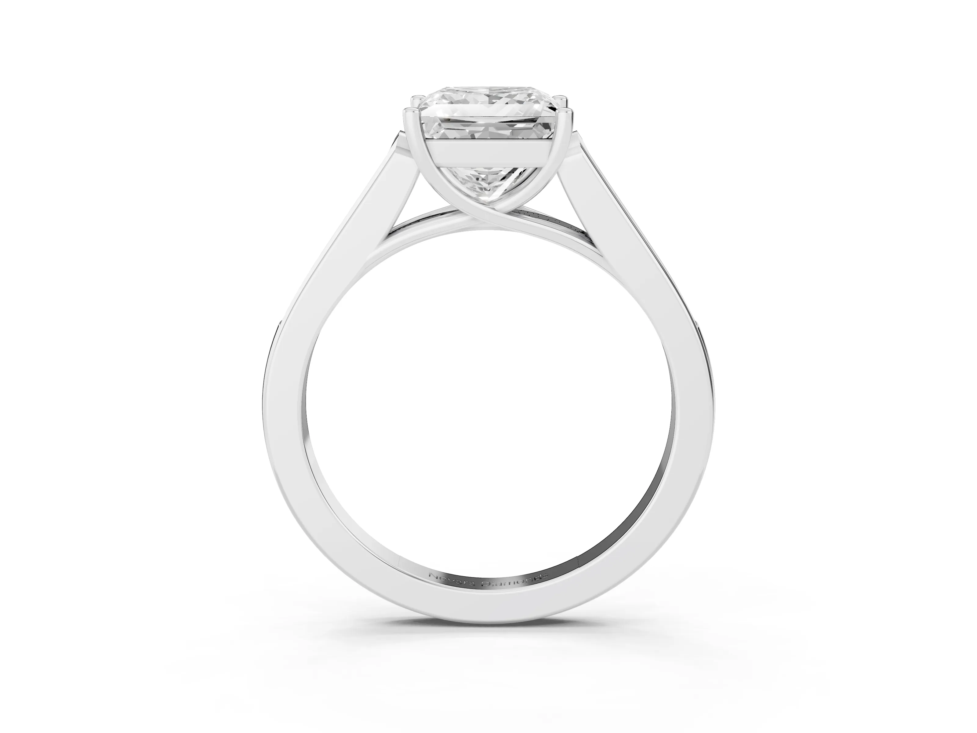 Princess Cut Diamond Solitaire Cathedral Engagement Ring Set in White gold with Channel-Set Band and Prong Setting