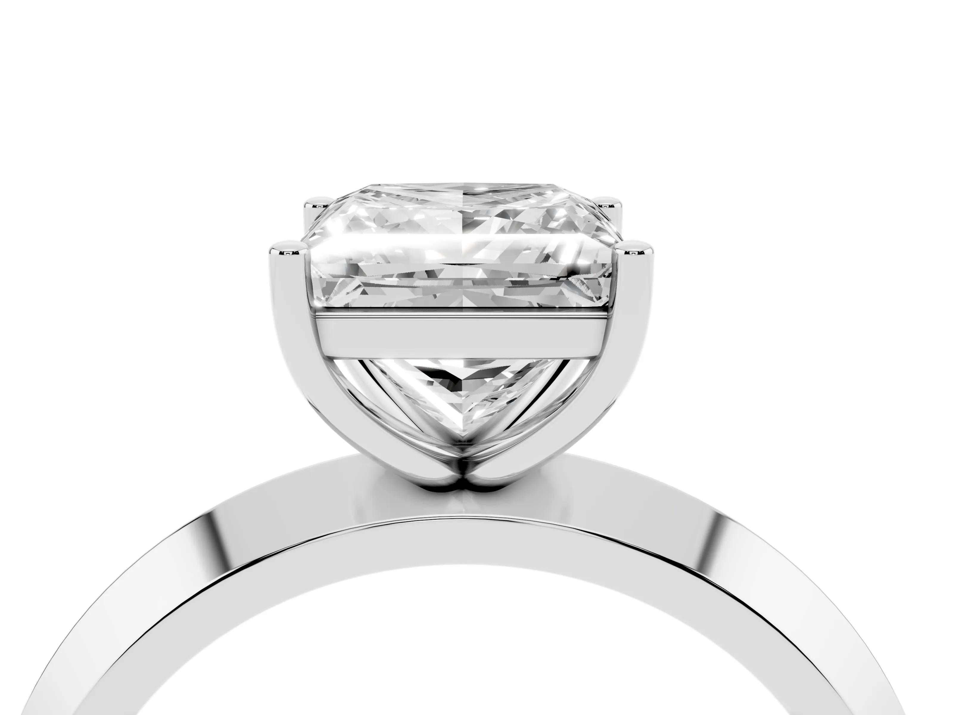 Princess Cut Diamond Solitaire Engagement Ring Set in Platinum with Flat Band and Prong Setting