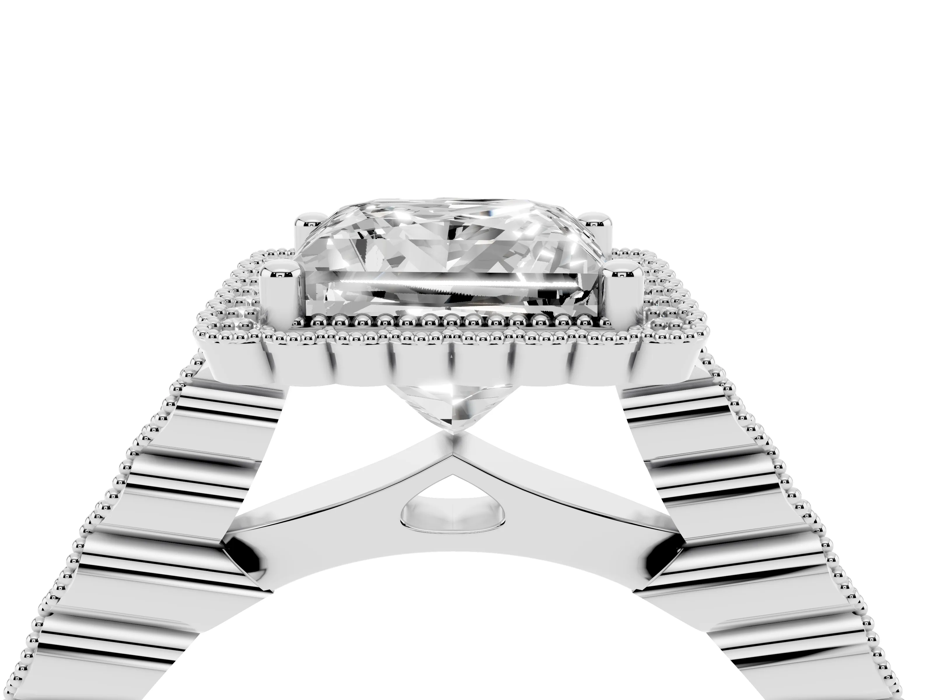 Princess Cut Diamond Halo Ring Set in Platinum with Pavé Milgrain Band