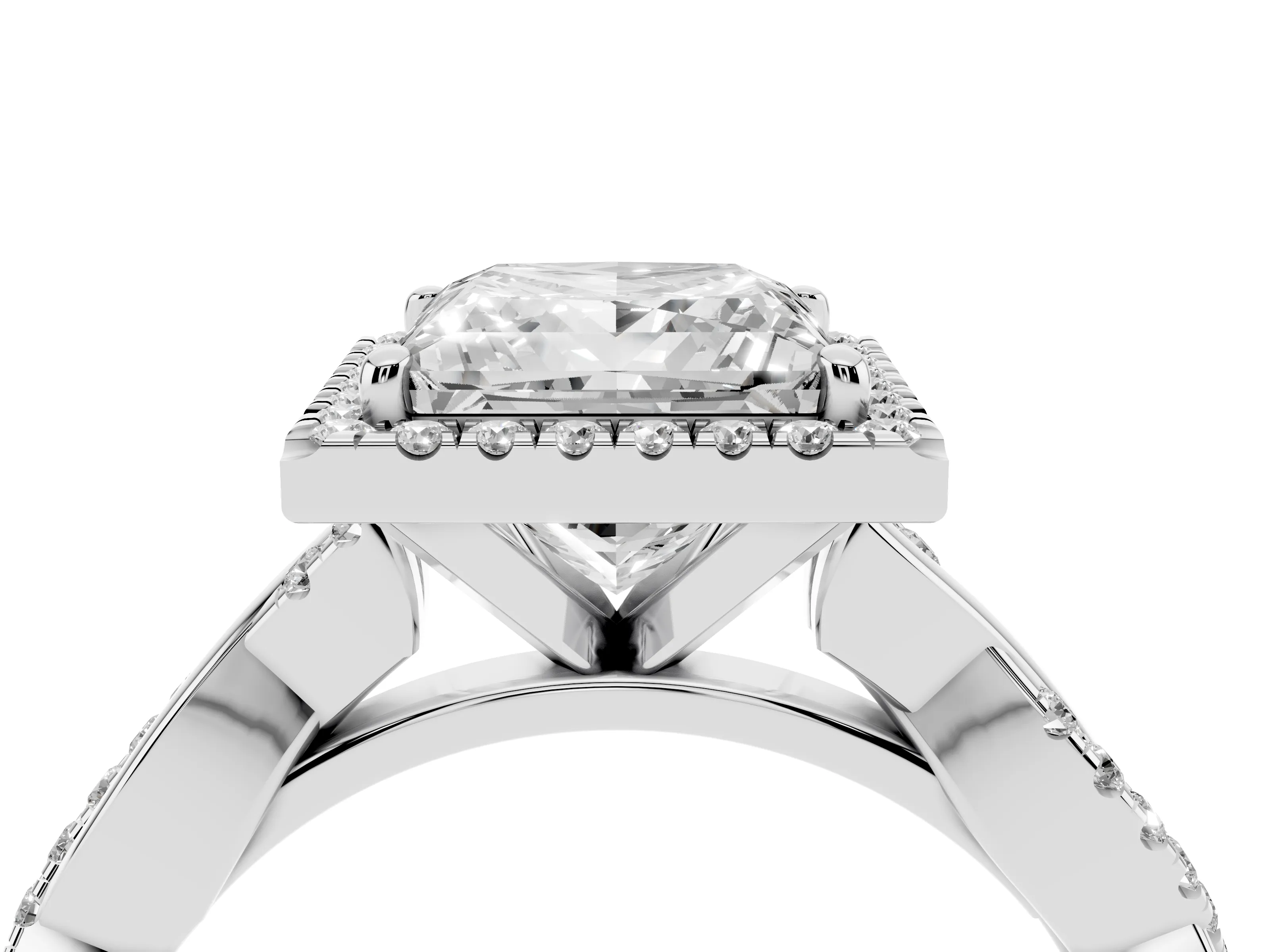 Princess Cut Diamond Halo Twisted Band Ring Set in Platinum with Prong Setting
