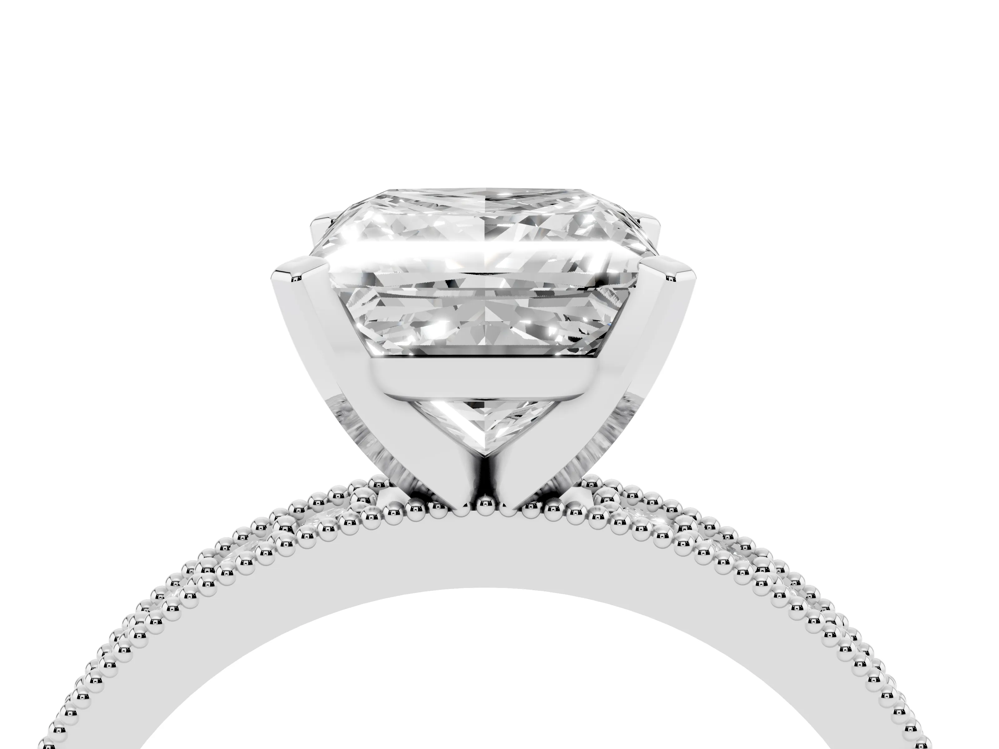 Princess Cut Diamond Milgrain Pavé Engagement Ring Set in Silver with Prong Setting