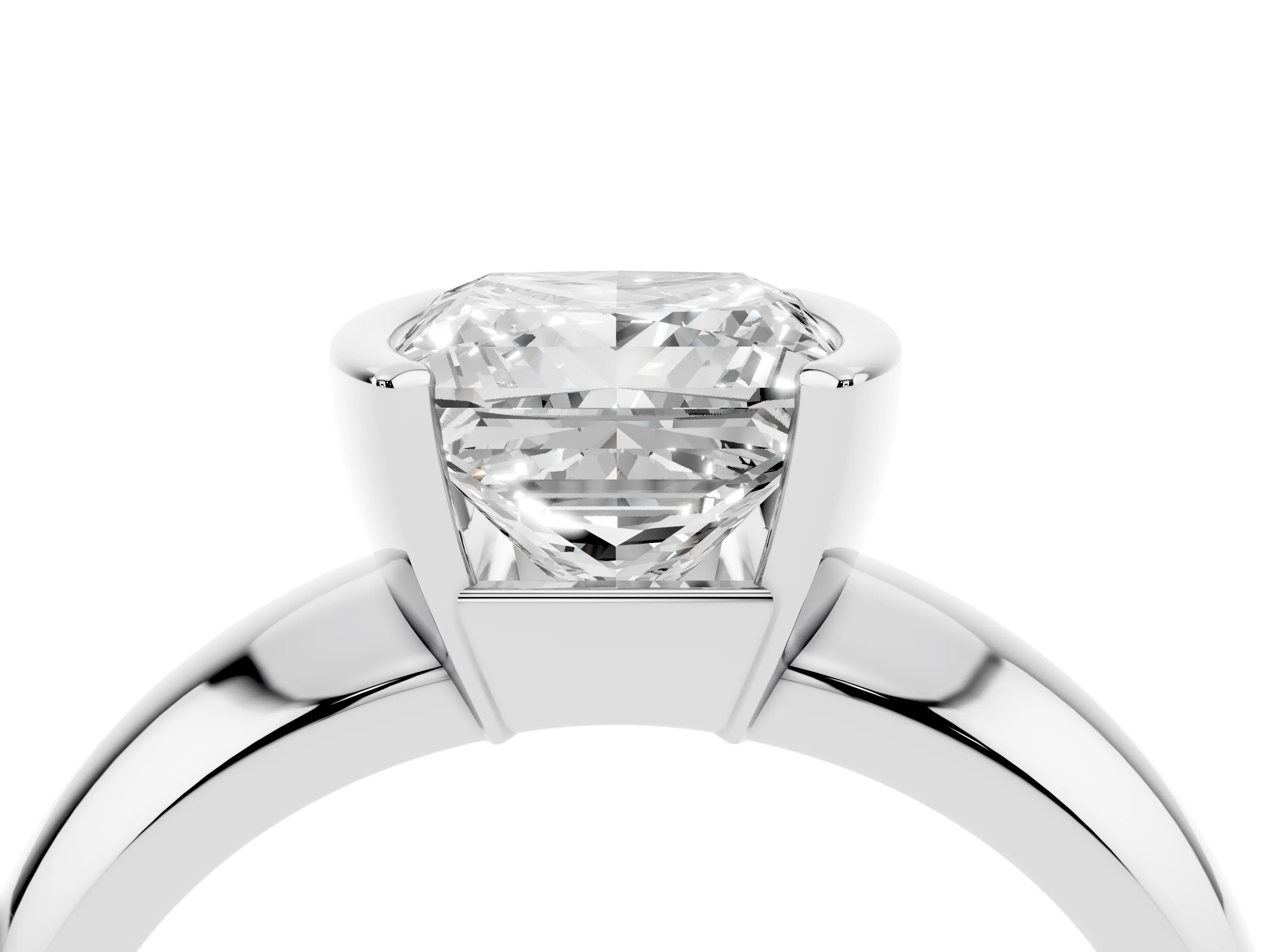 Princess Cut Diamond Solitaire Tension Set Ring Set in White gold with Wide Band