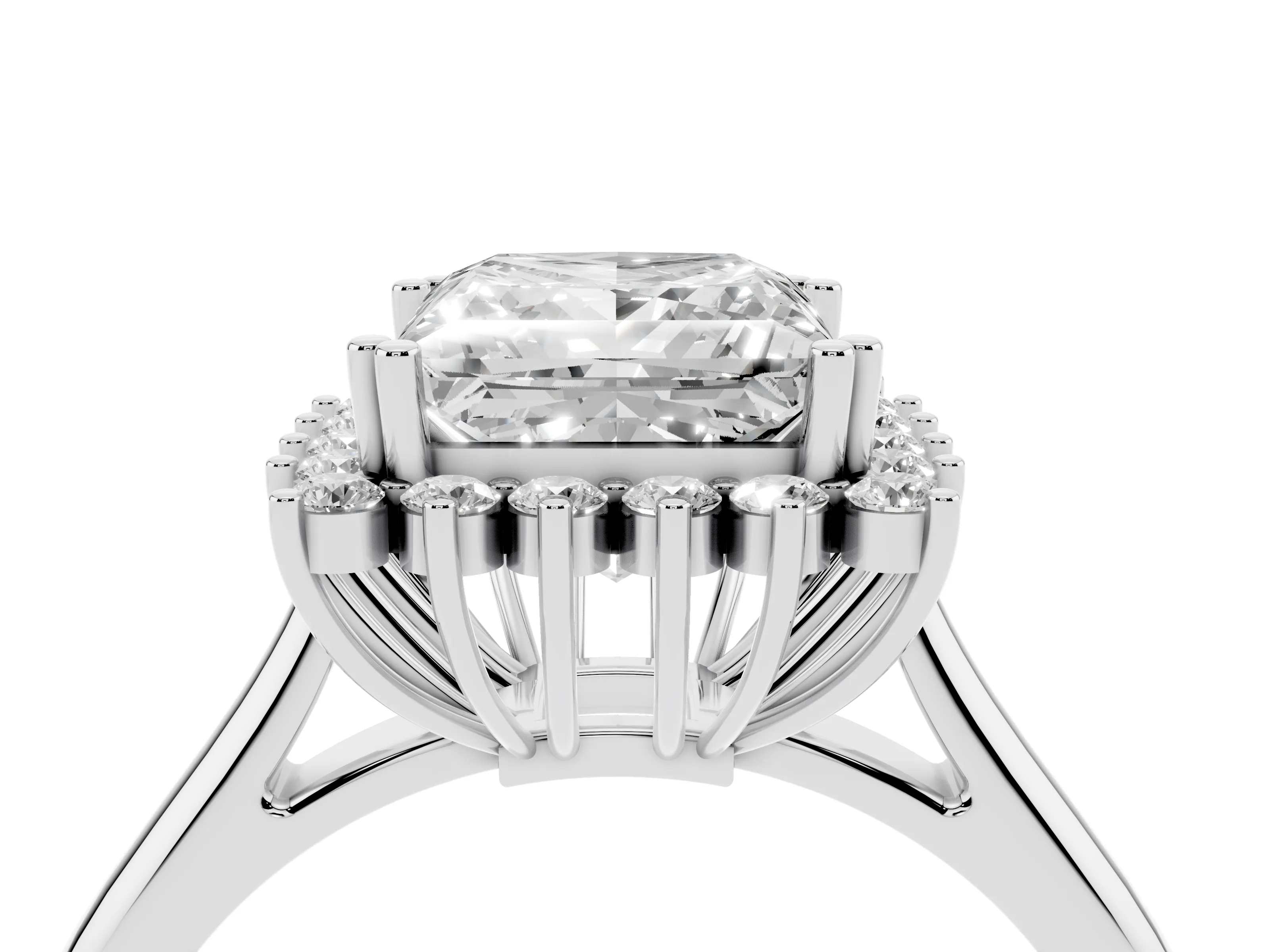 Princess Cut Diamond Halo Ring Set in Platinum with Plain Solitaire Band and Prong Setting