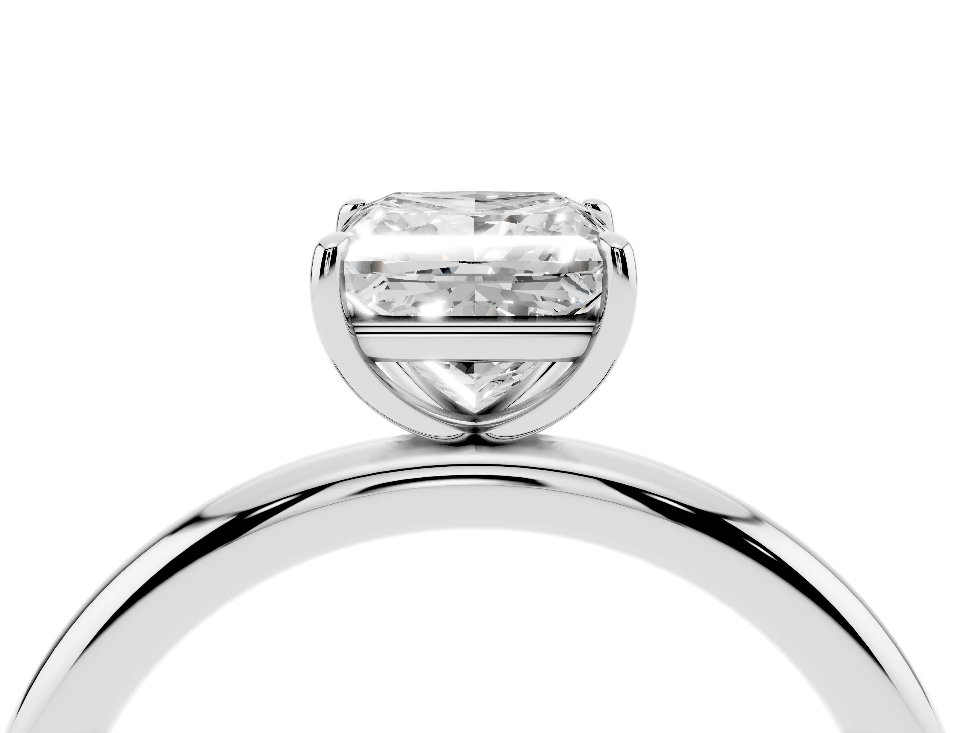 Princess Cut Diamond Solitaire Ring Set in White gold with Prong Setting on a Polished Plain Band