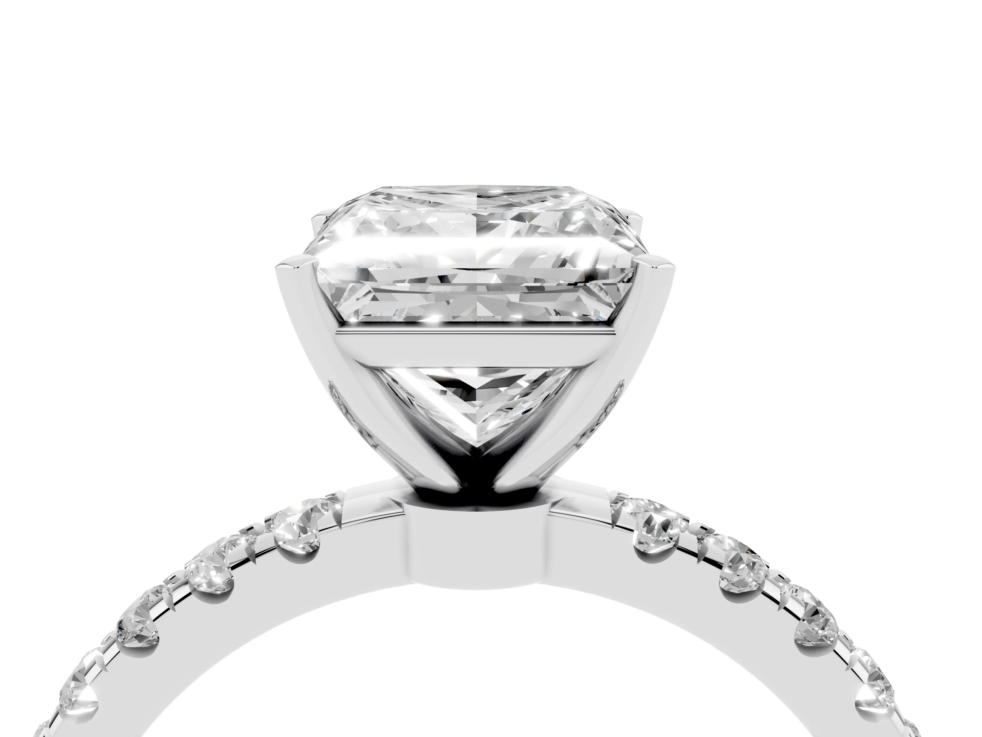 Princess Cut Diamond Solitaire Ring Set in Silver with Pavé Accents and Prong Setting
