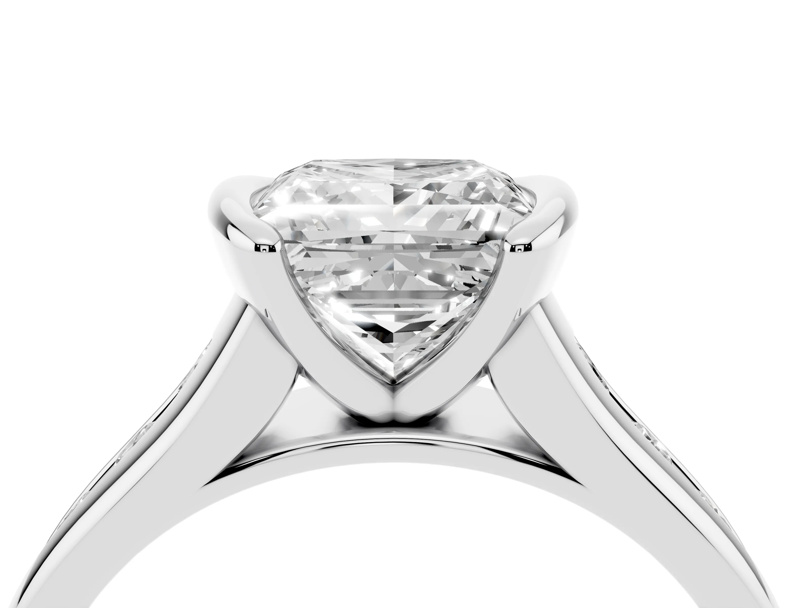 Princess Cut Diamond Bezel-Set Solitaire Ring Set in Silver with Channel-Set Band